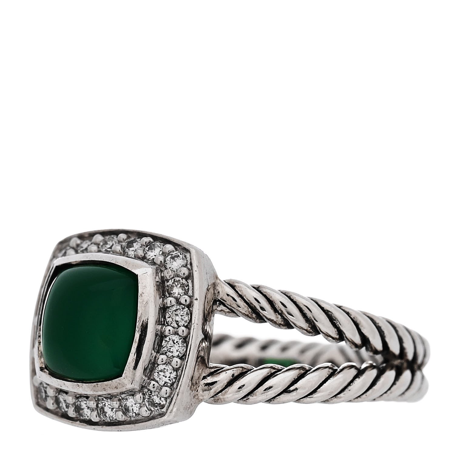 David Yurman Sterling Silver Diamond Green Onyx 7mm Petite Albion Ring 54 7 3 of 5