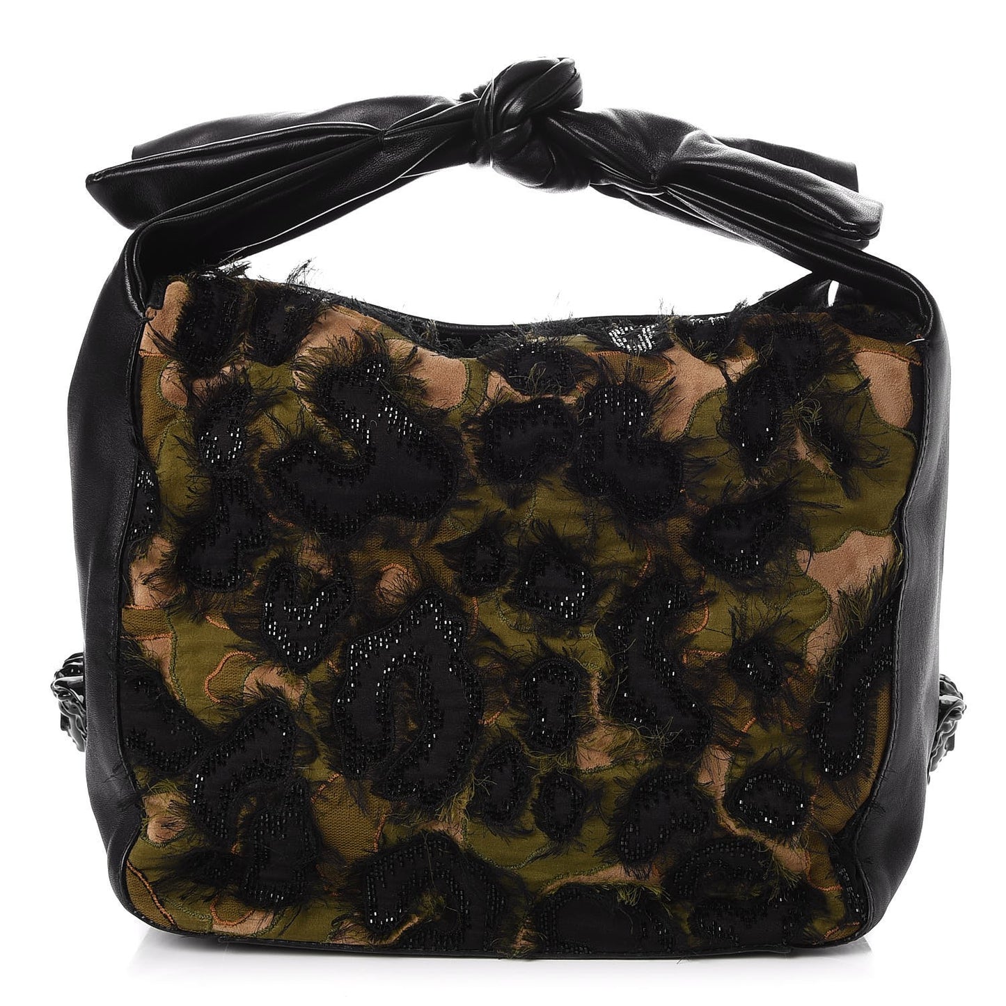 Calfskin Sequin Embellished Printed Palazzo Bow Bag Black