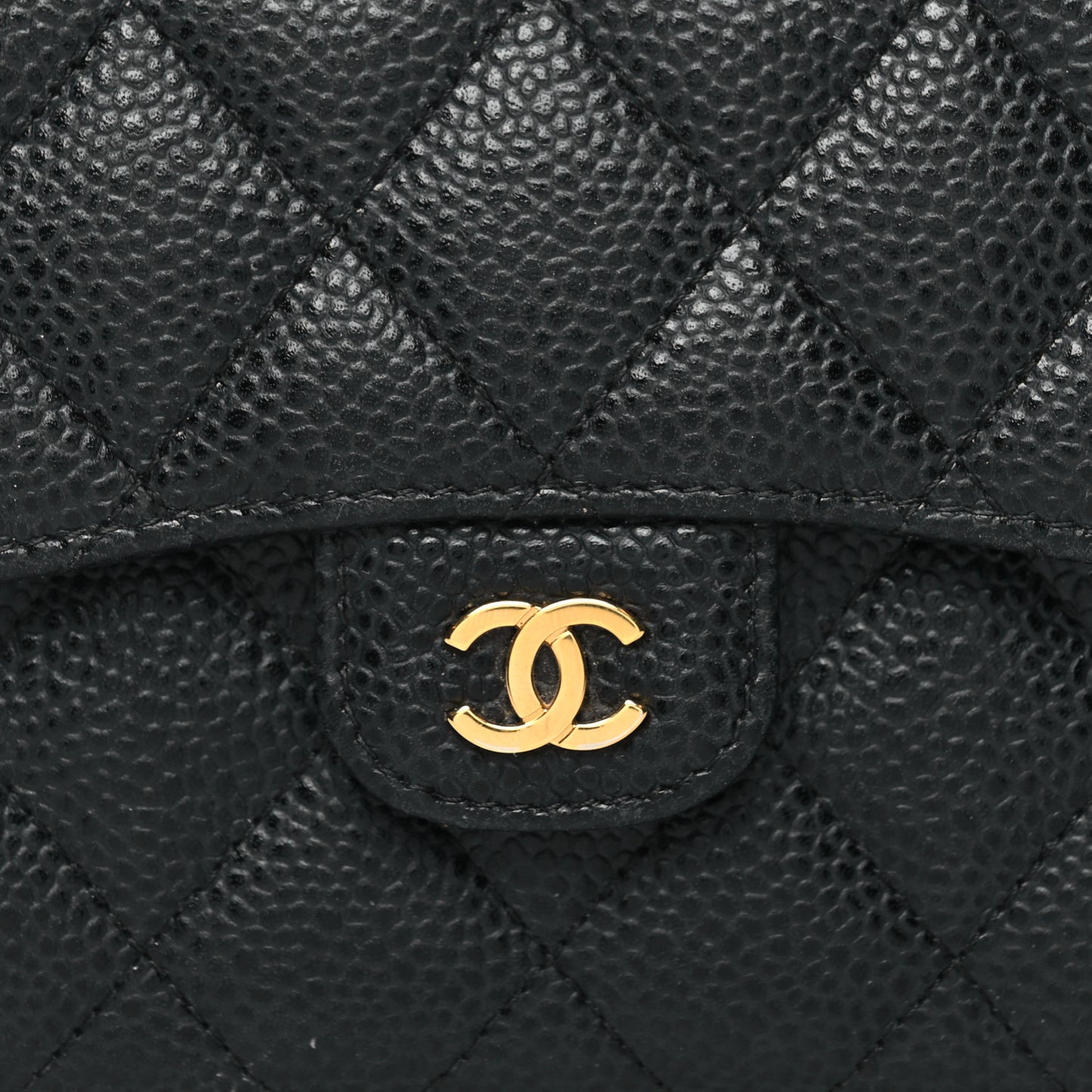 Caviar Quilted Compact Flap Wallet Black