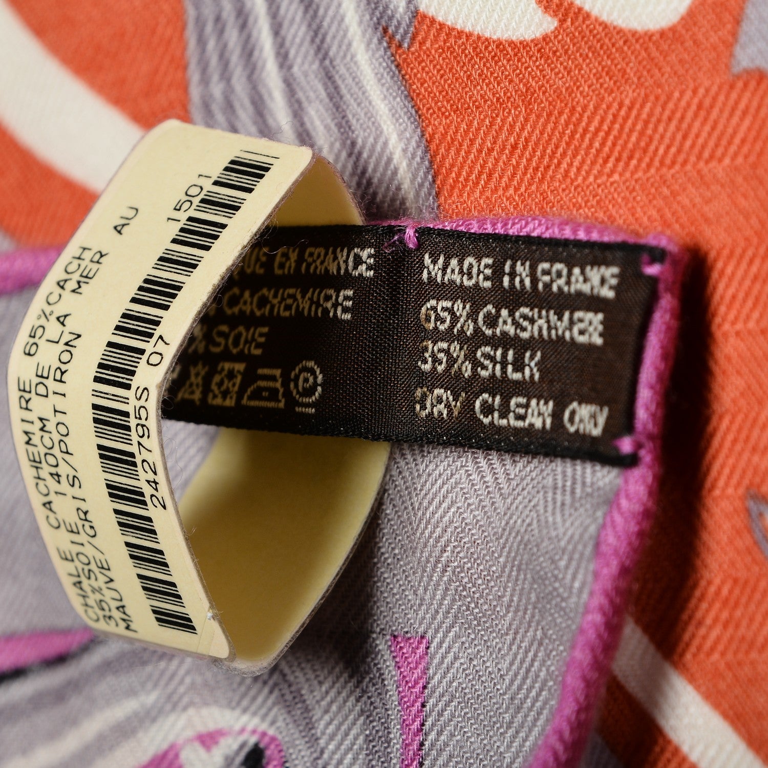 Hermes Cashmere Silk De La Mer Au Ciel Shawl 140 Mauve Gris Potiron 6 of 6