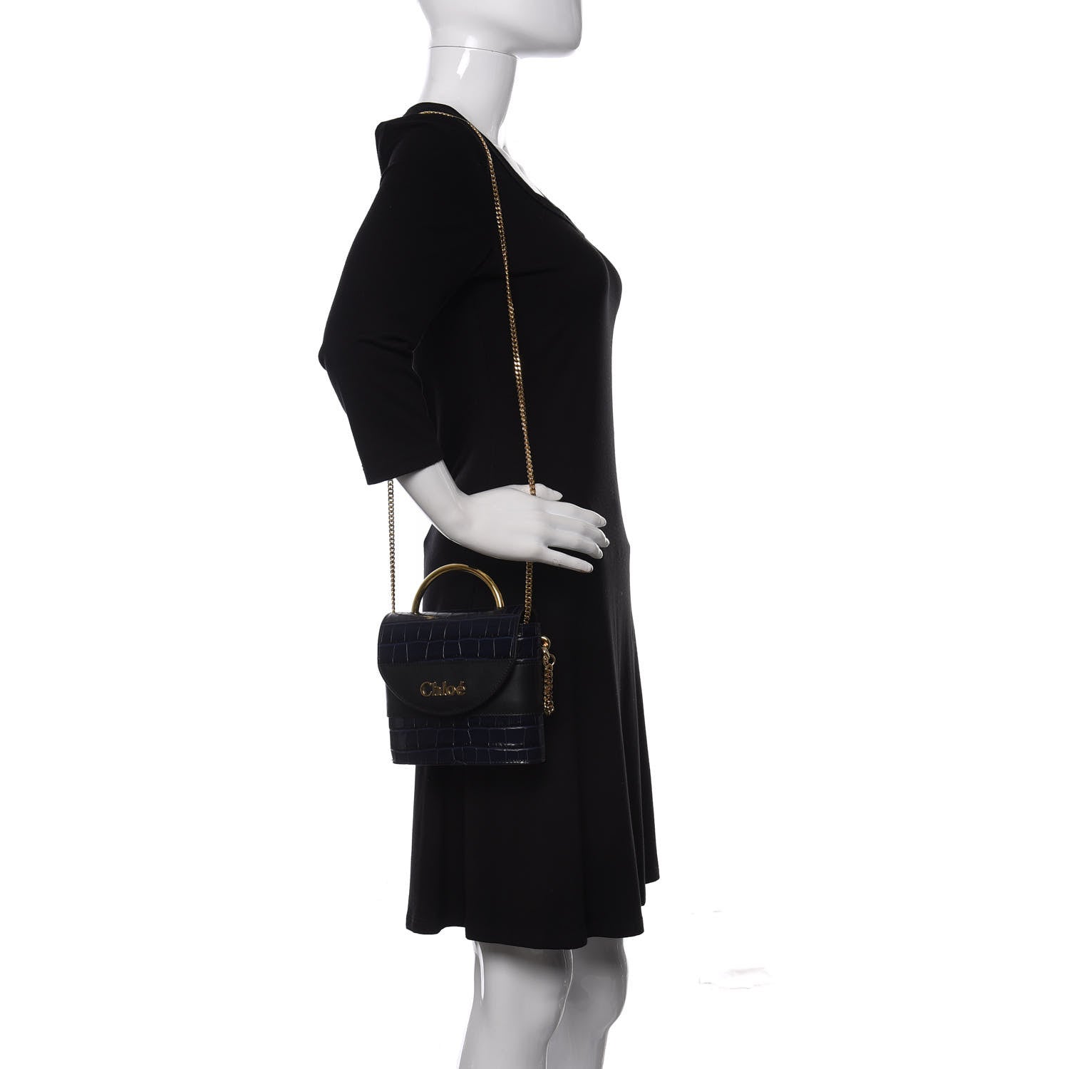 Chloe Calfskin Crocodile Embossed Small Aby Lock Full Blue 2 of 11