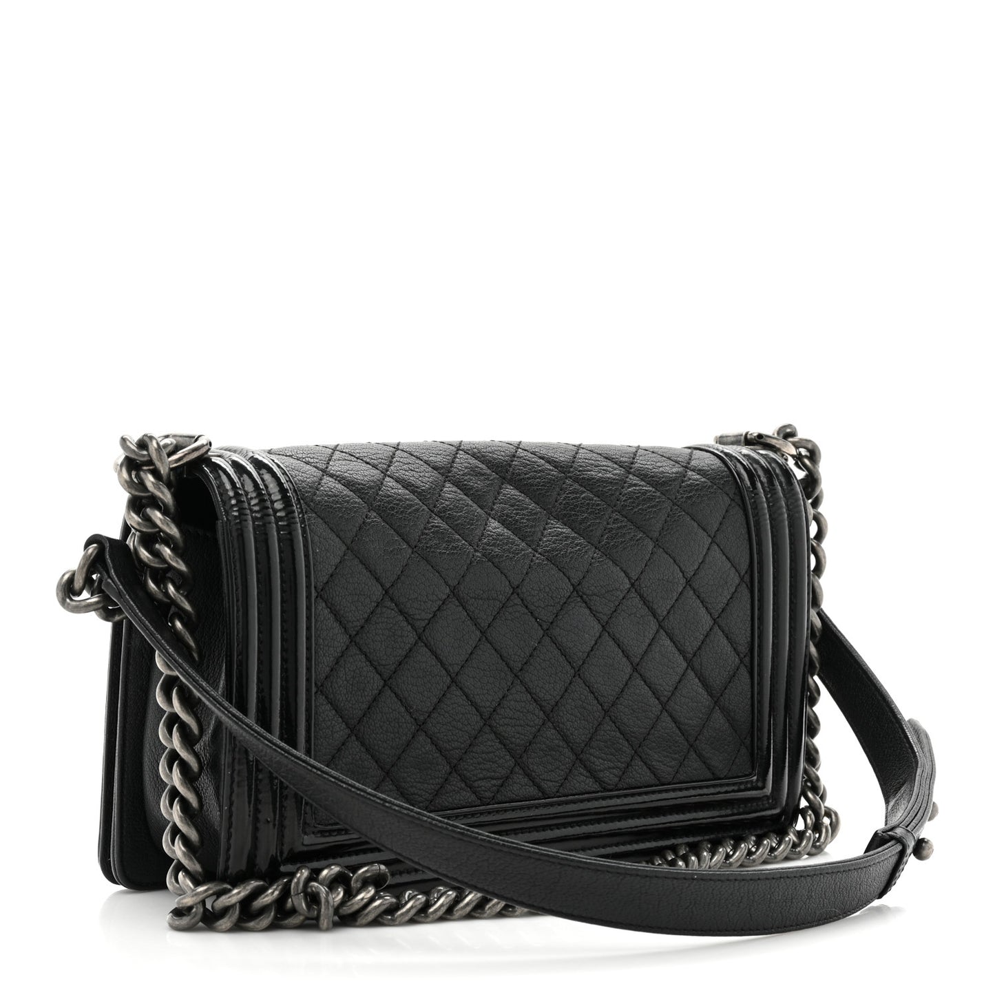 Goatskin Quilted Patent Medium Duo Boy Flap Black