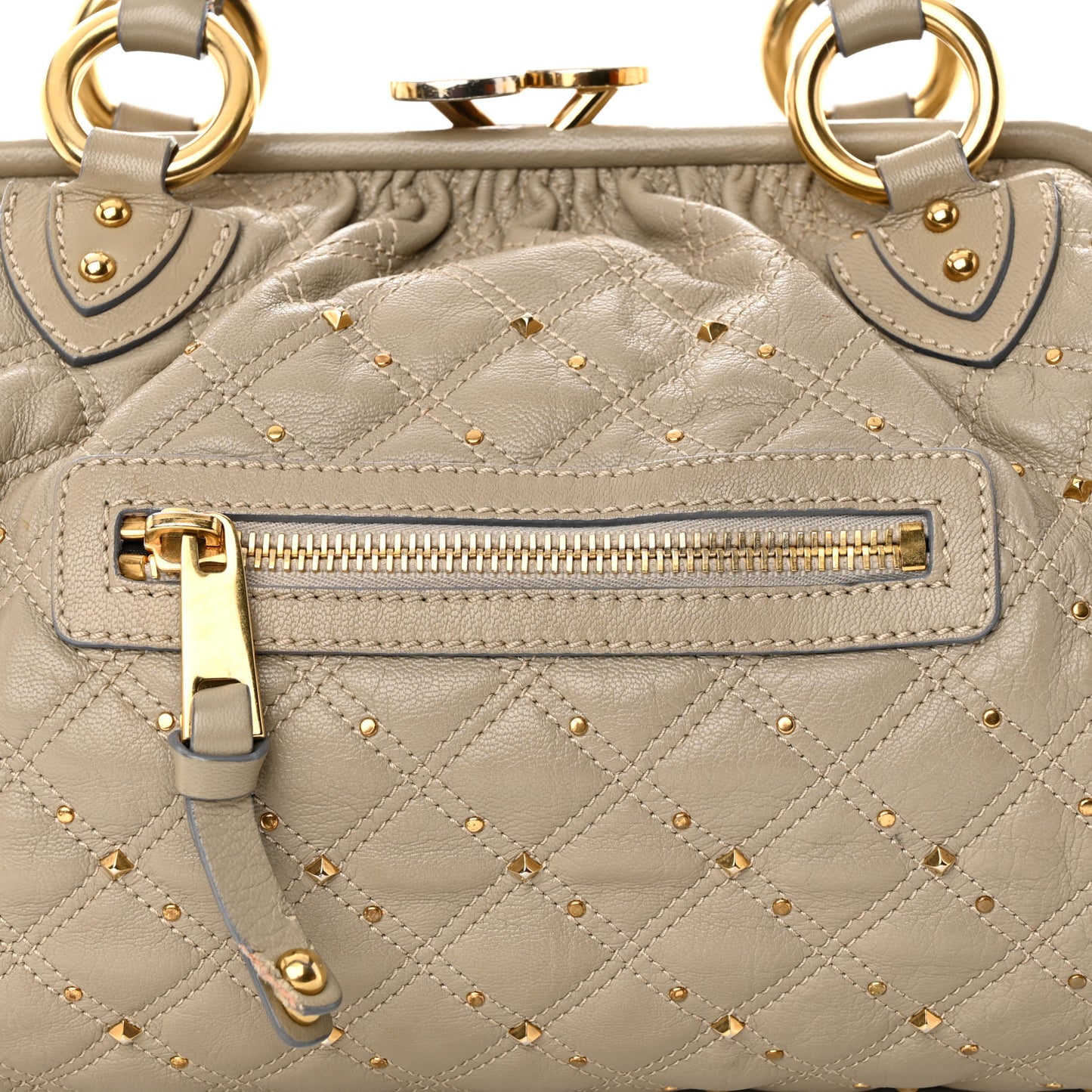 Calfskin Quilted Studded Stam Grey