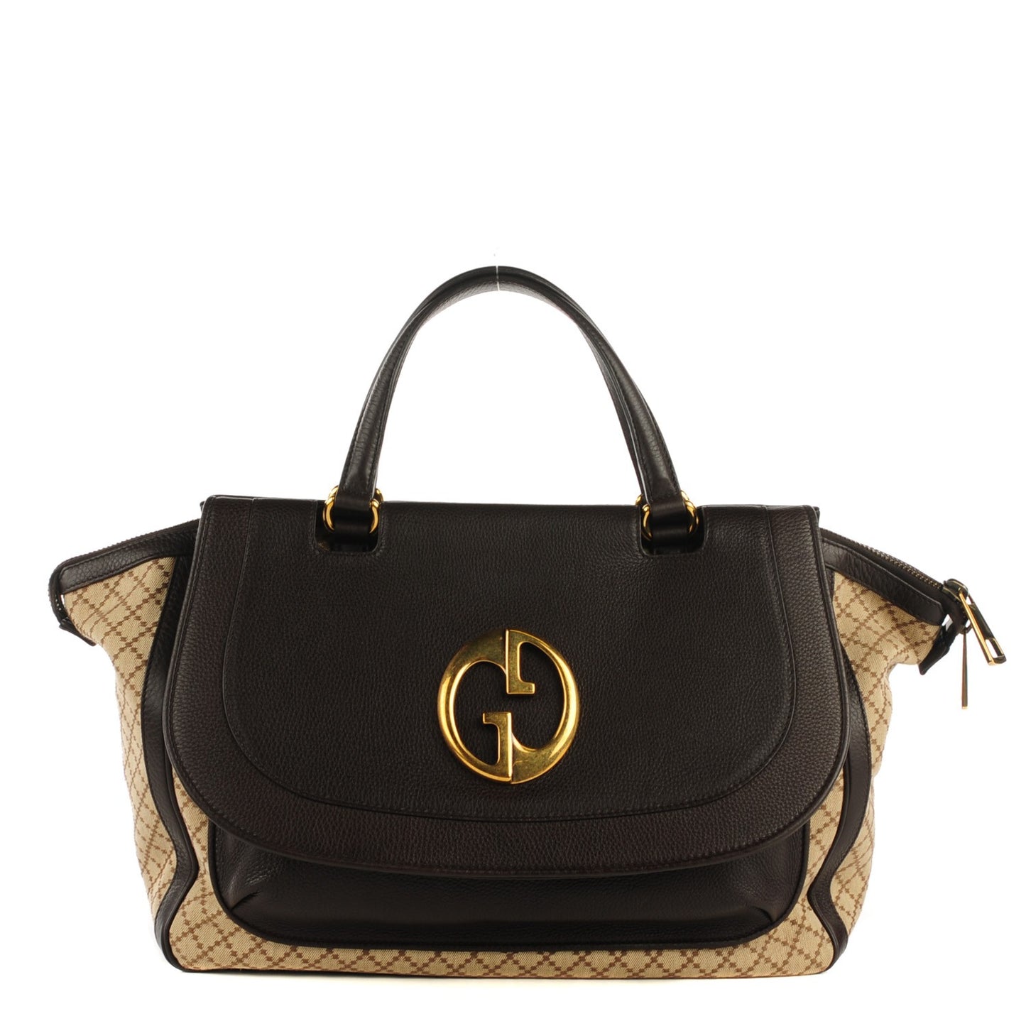 Diamante Cellarius Calfskin Medium 1973 Top Handle Bag Beige Ebony Cocoa