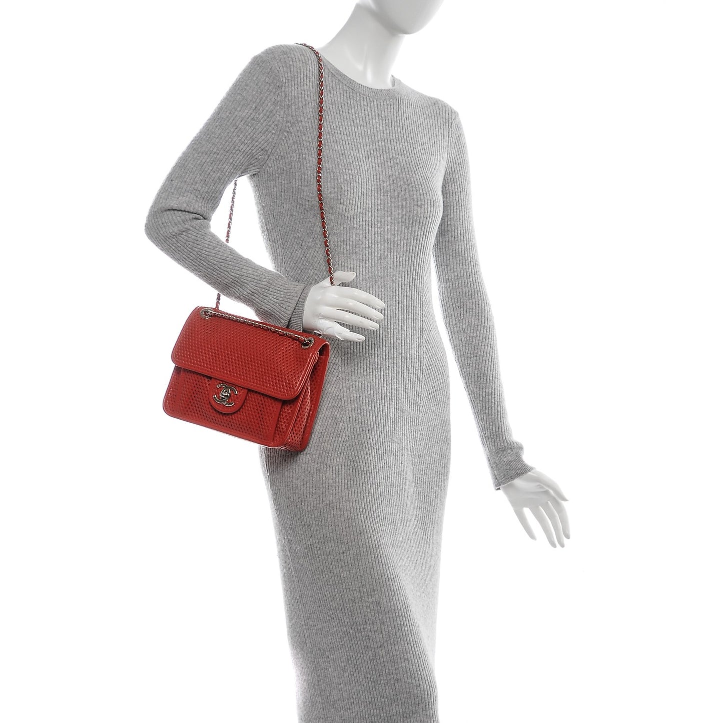 Perforated Calfskin Small Up In The Air Flap Red