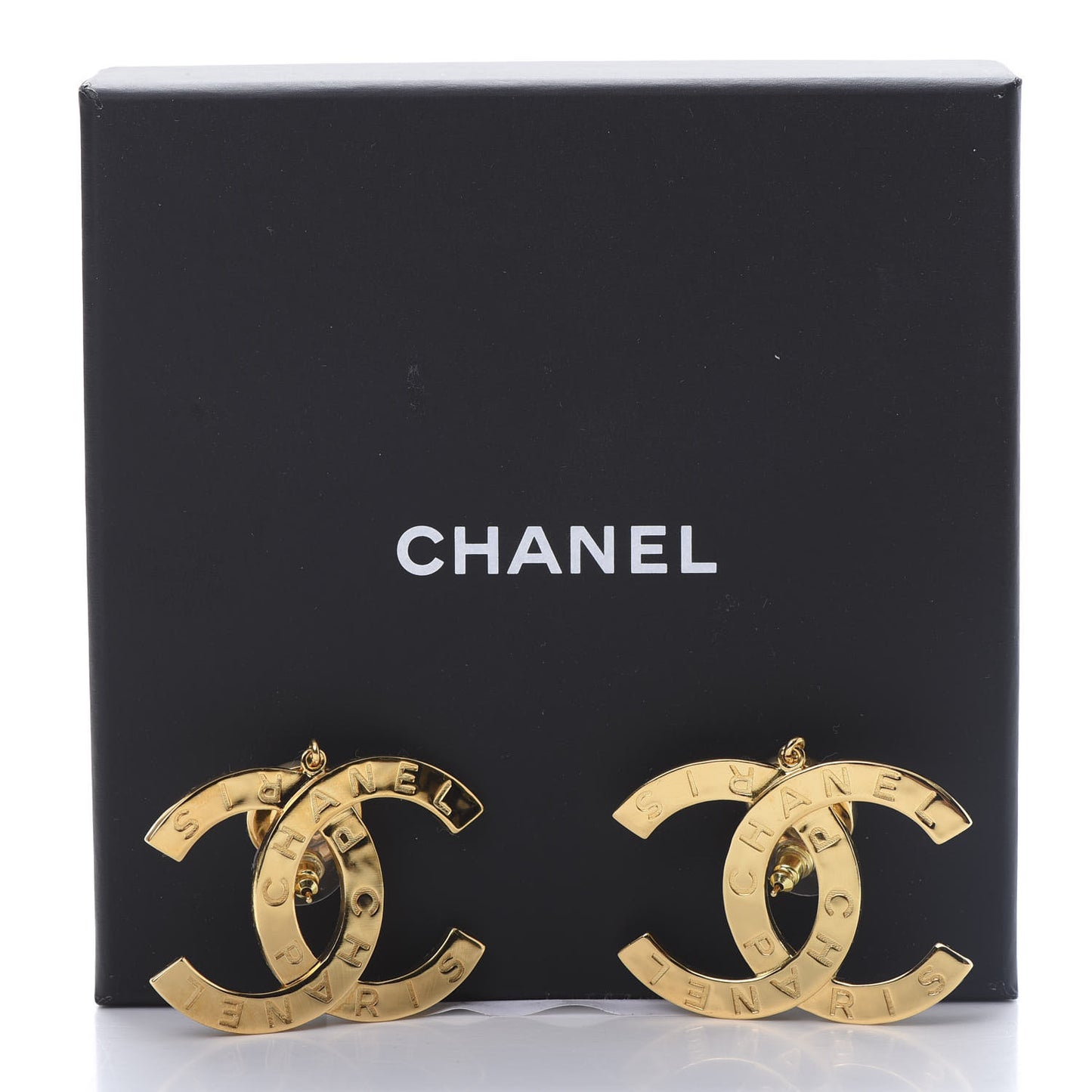 Metal Large Paris Button Earrings Gold