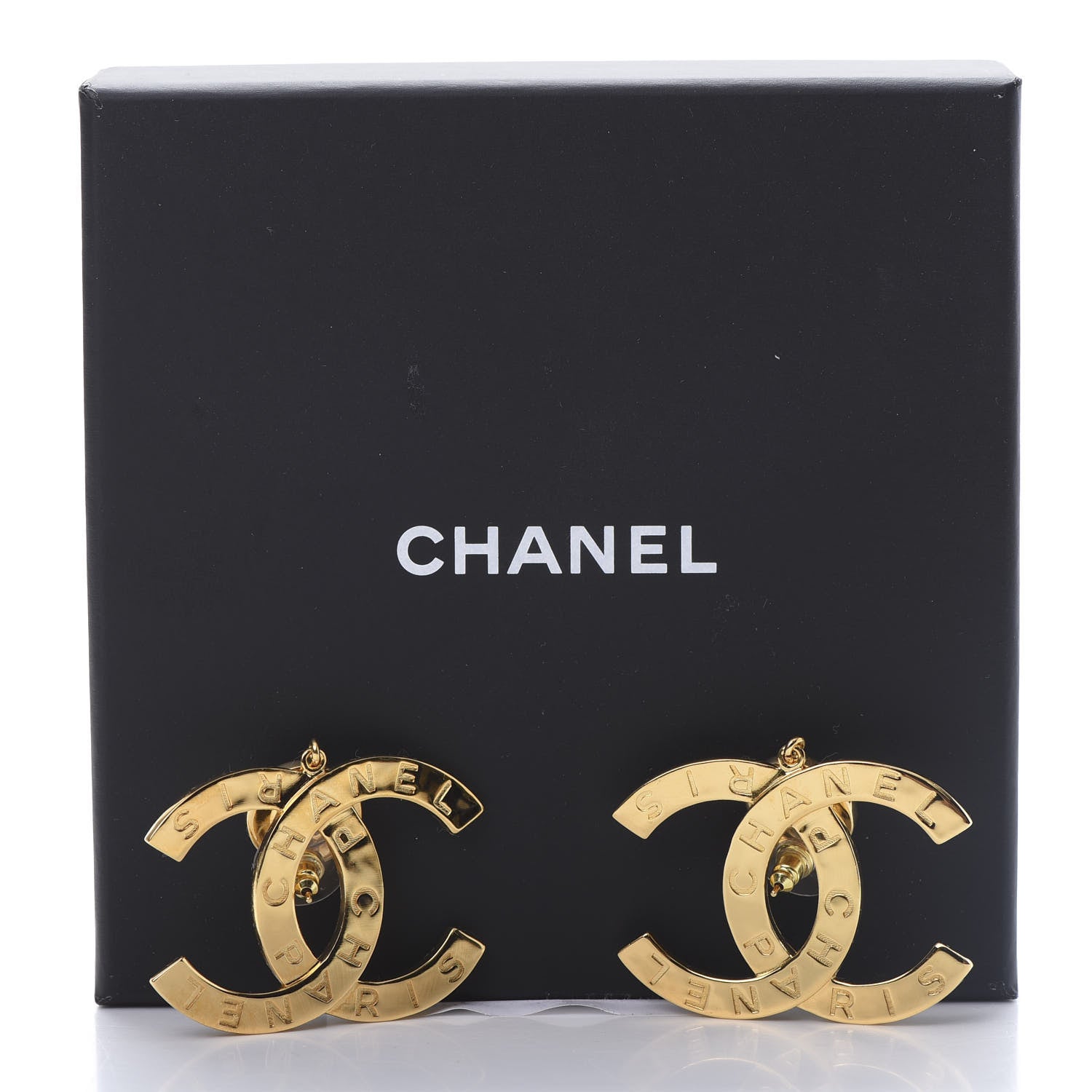 Chanel Metal Large Paris Button Earrings Gold 5 of 5