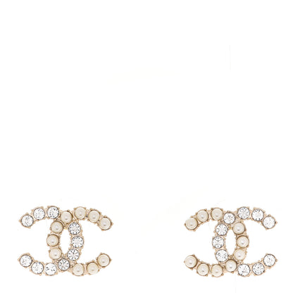 Chanel Crystal Pearl CC Dazzling Domino Earrings Gold 1 of 5