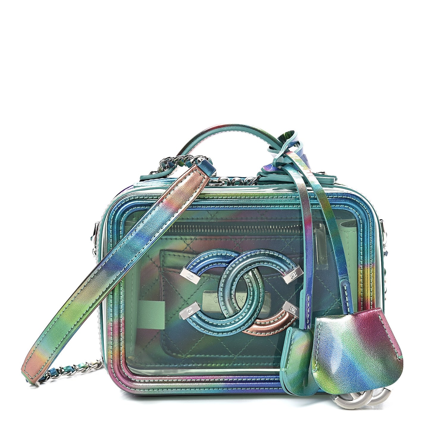 PVC Patent Calfskin Patent Lambskin Small CC Vanity Case Green