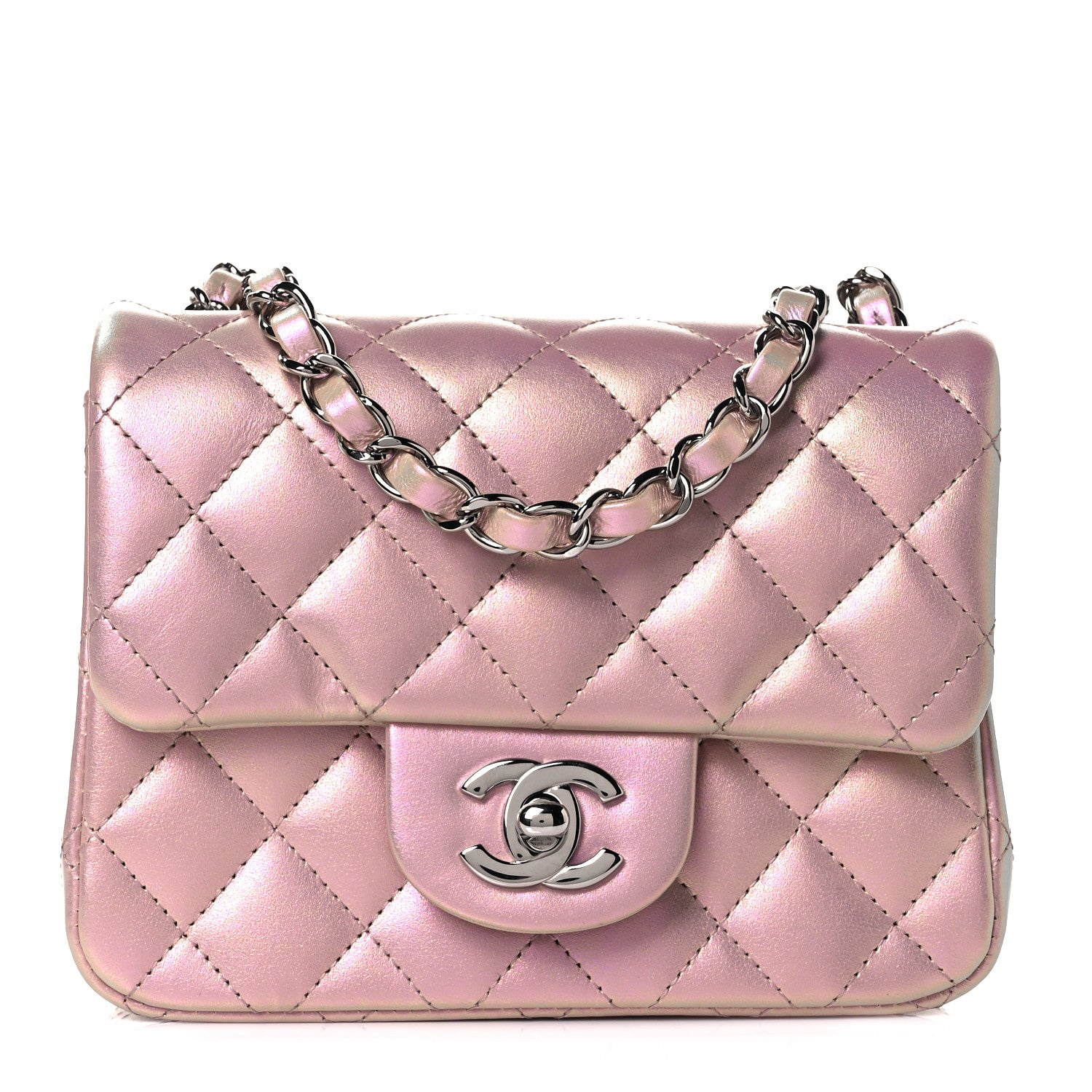 Chanel Iridescent Calfskin Quilted Mini Square Flap Pink 1 of 8