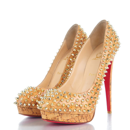Christian Louboutin Cork Alti Spikes 160 Pumps 39 Natural Gold 3 of 8