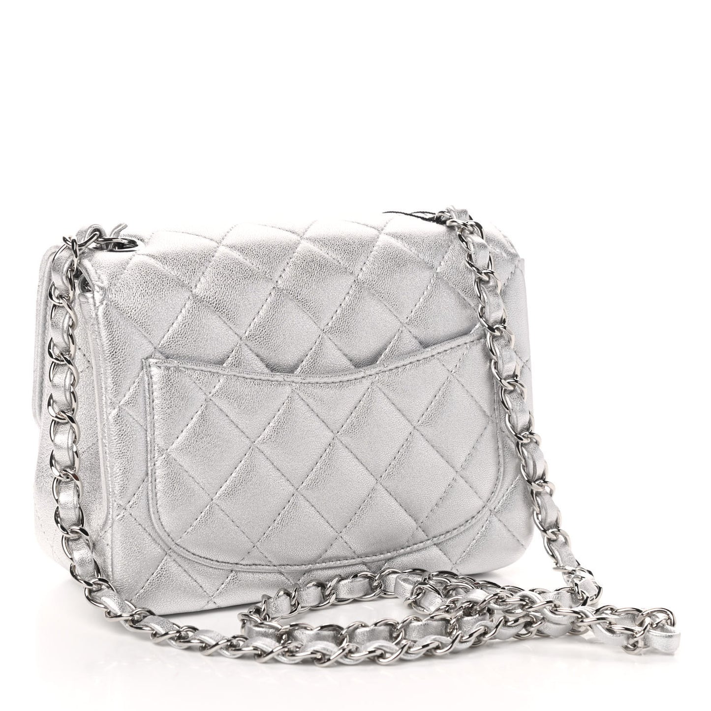 Metallic Lambskin Quilted Mini Square Flap Silver