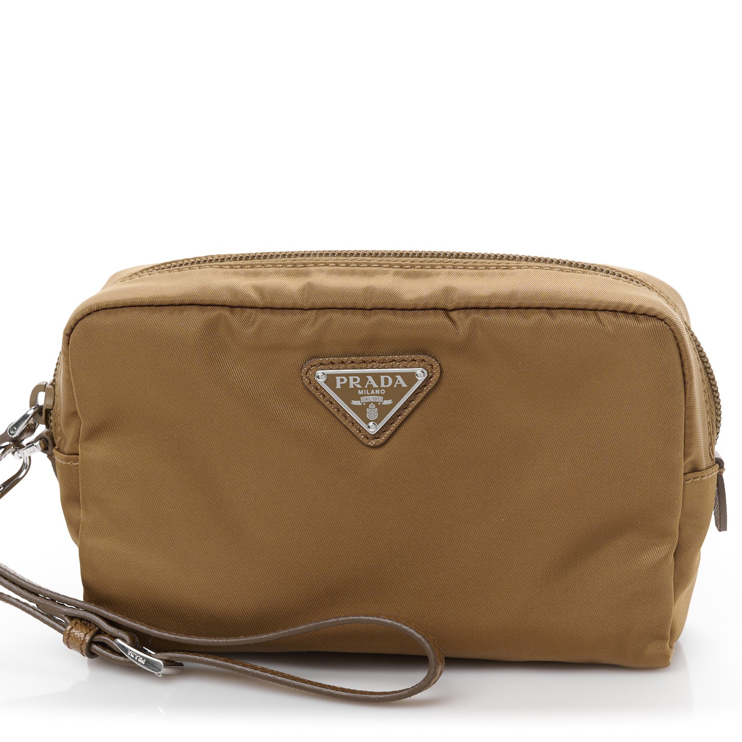 Re-Nylon Vela Saffiano Wristlet Brandy