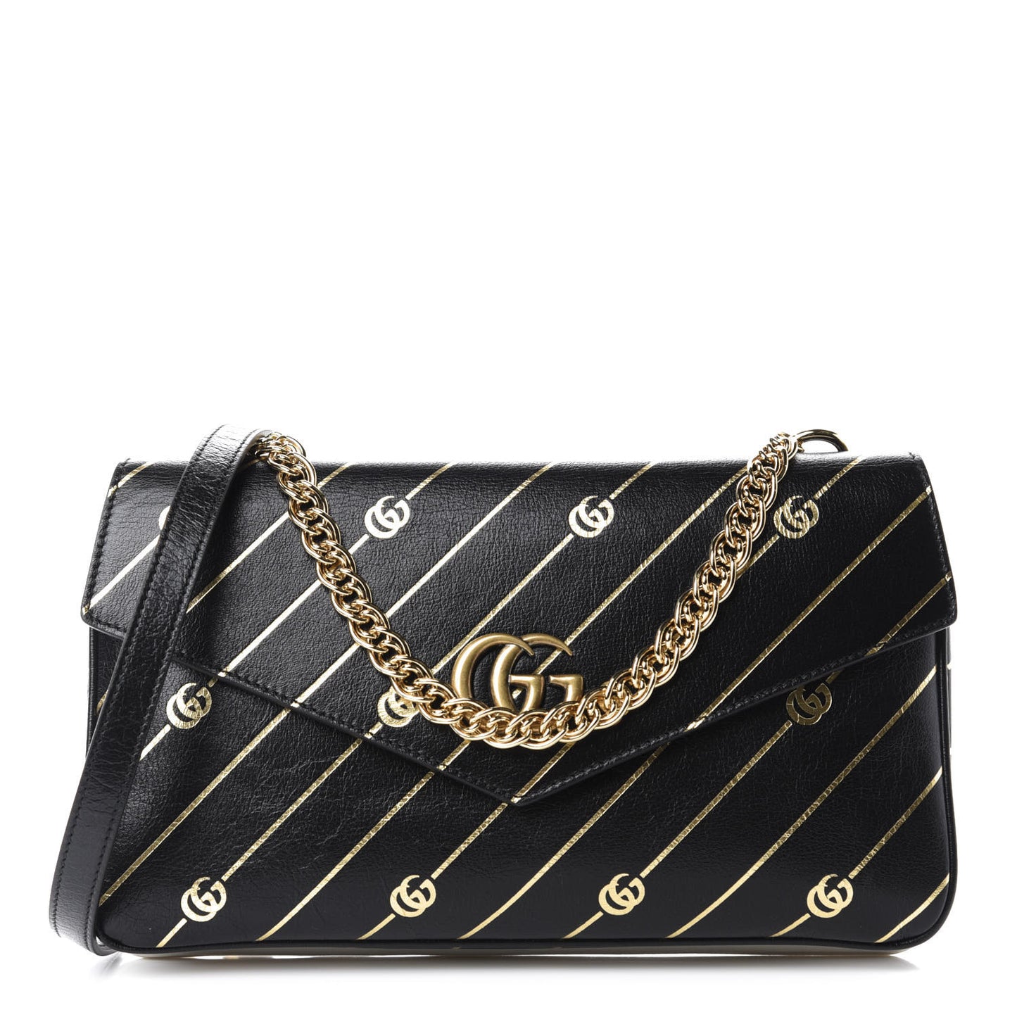 Calfskin Diagonal GG Medium Thiara Double Envelope Shoulder Bag Black White