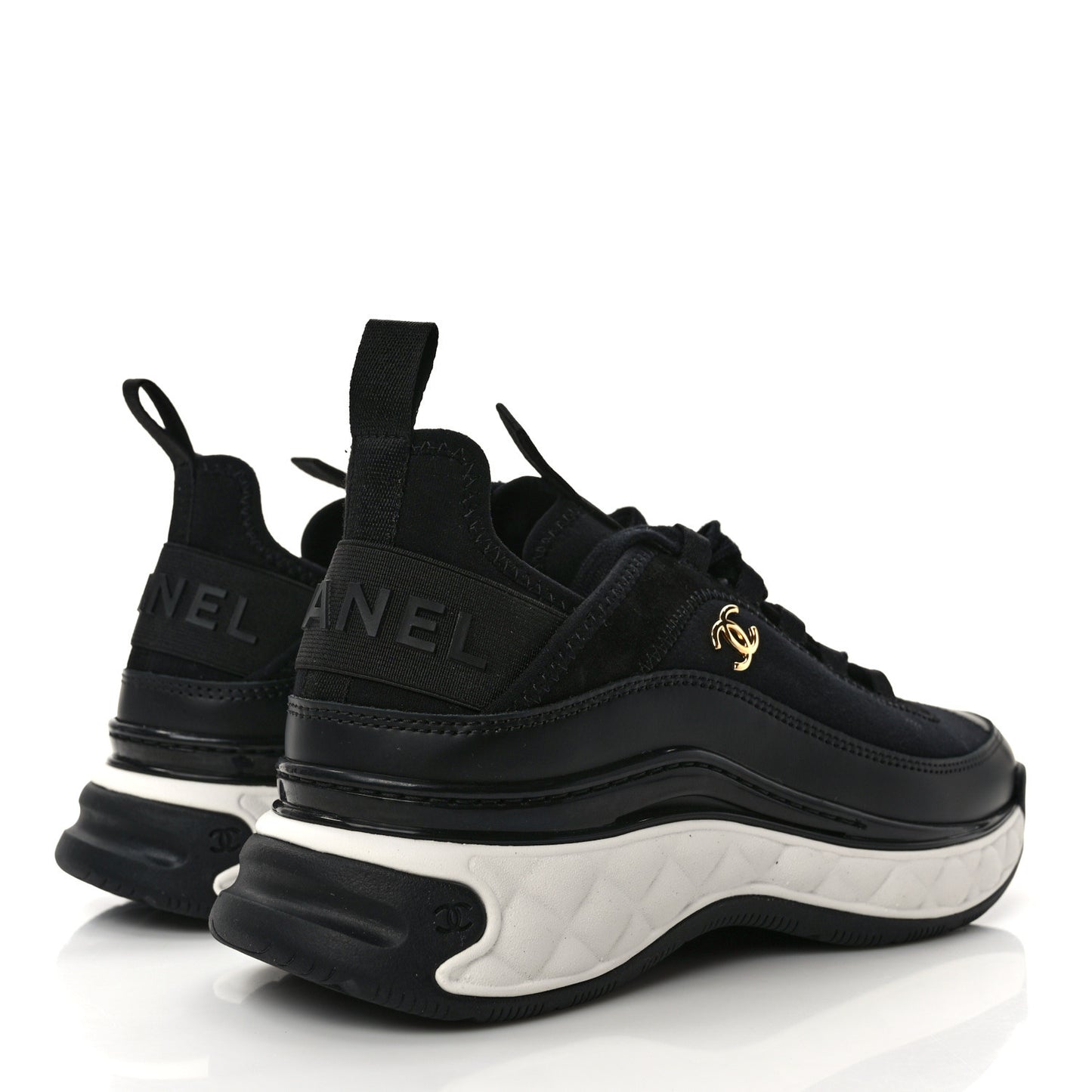 Velvet Calfskin Mixed Fibers CC Sneakers 37 Black