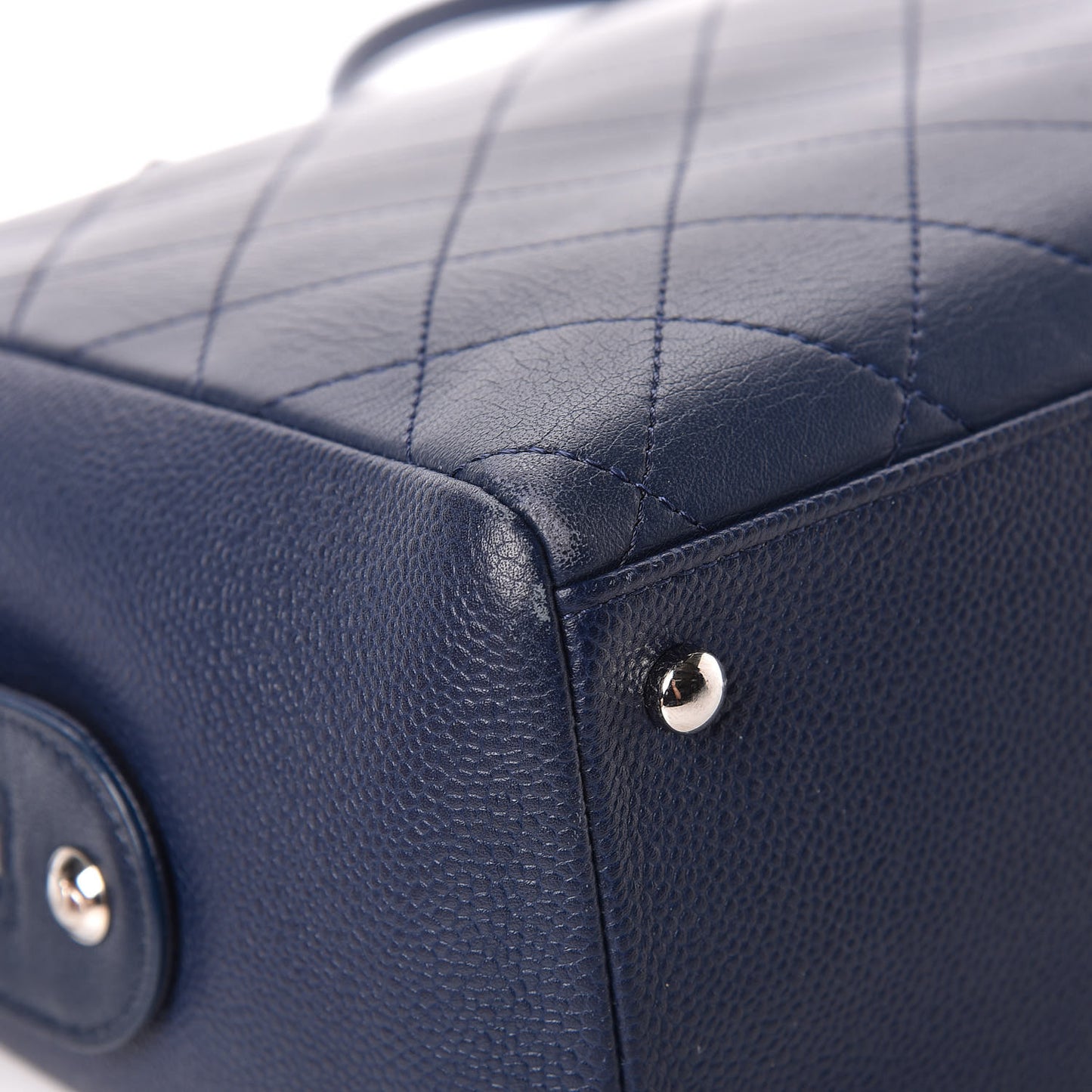 Grained Calfskin Stitched Large Magnetic Shopping Tote Blue