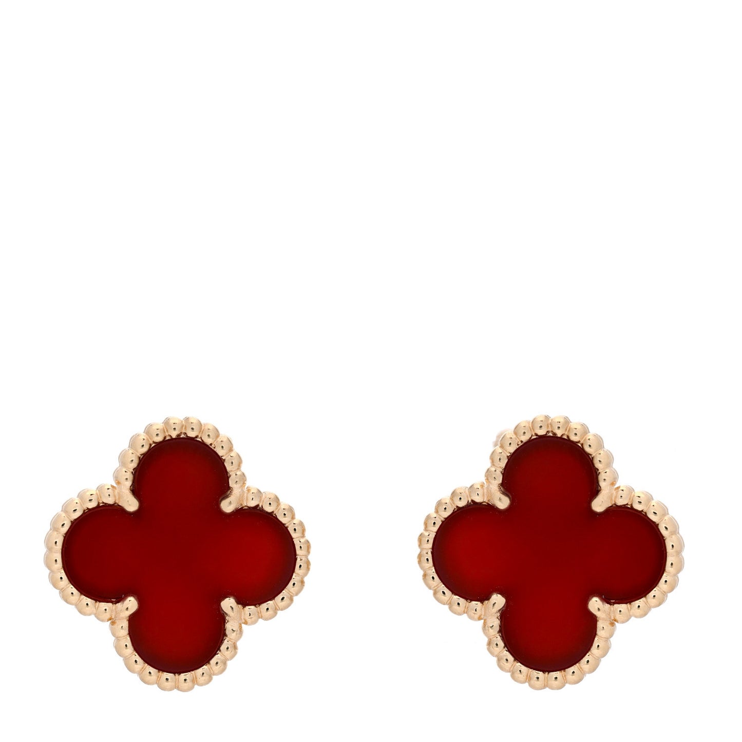 18K Yellow Gold Carnelian Vintage Alhambra Earrings