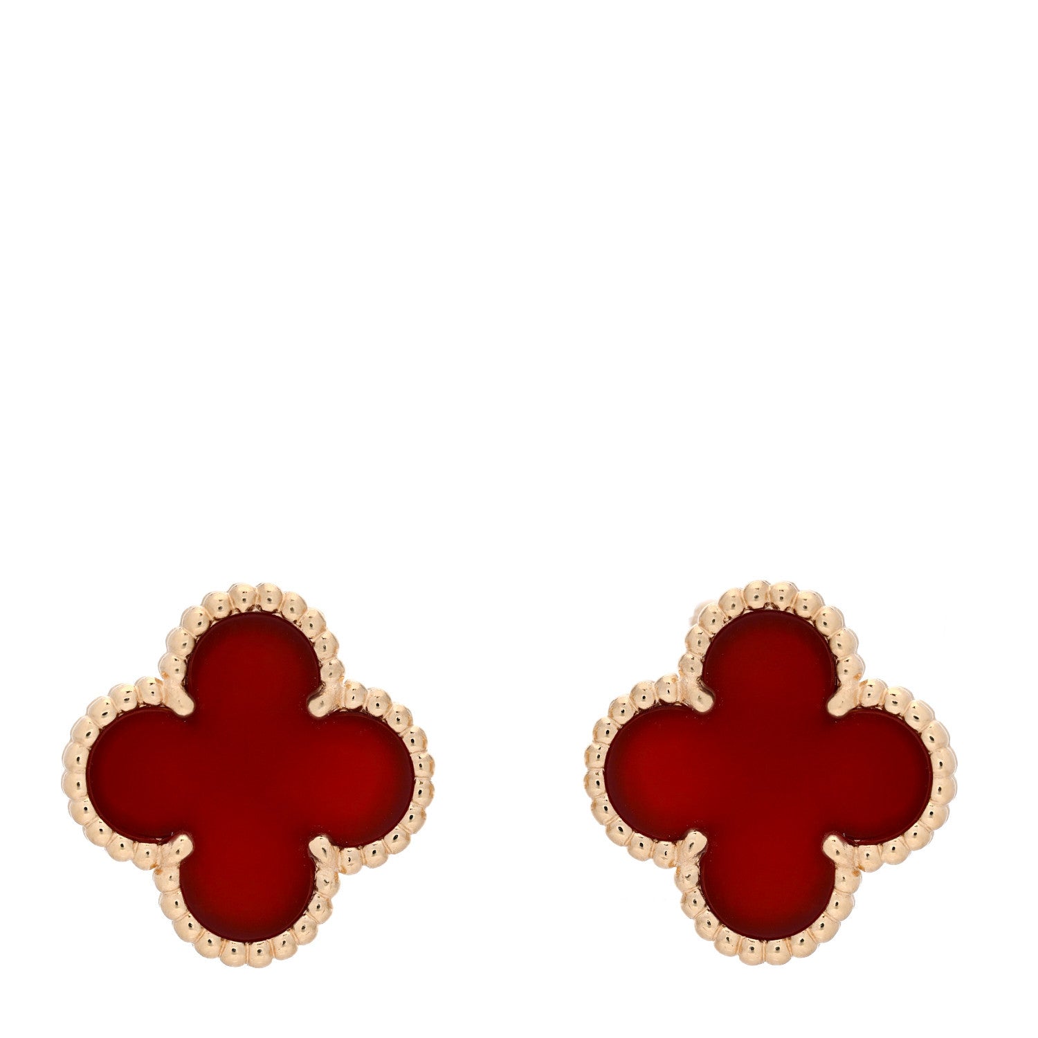 Van Cleef & Arpels 18K Yellow Gold Carnelian Vintage Alhambra Earrings 1 of 5
