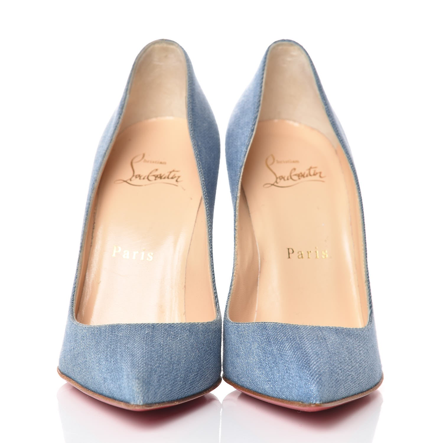 Christian Louboutin Denim Crackled Calfskin Hawaiian Print Pigalle Follies 100 Pumps 35.5 Blue White 2 of 7