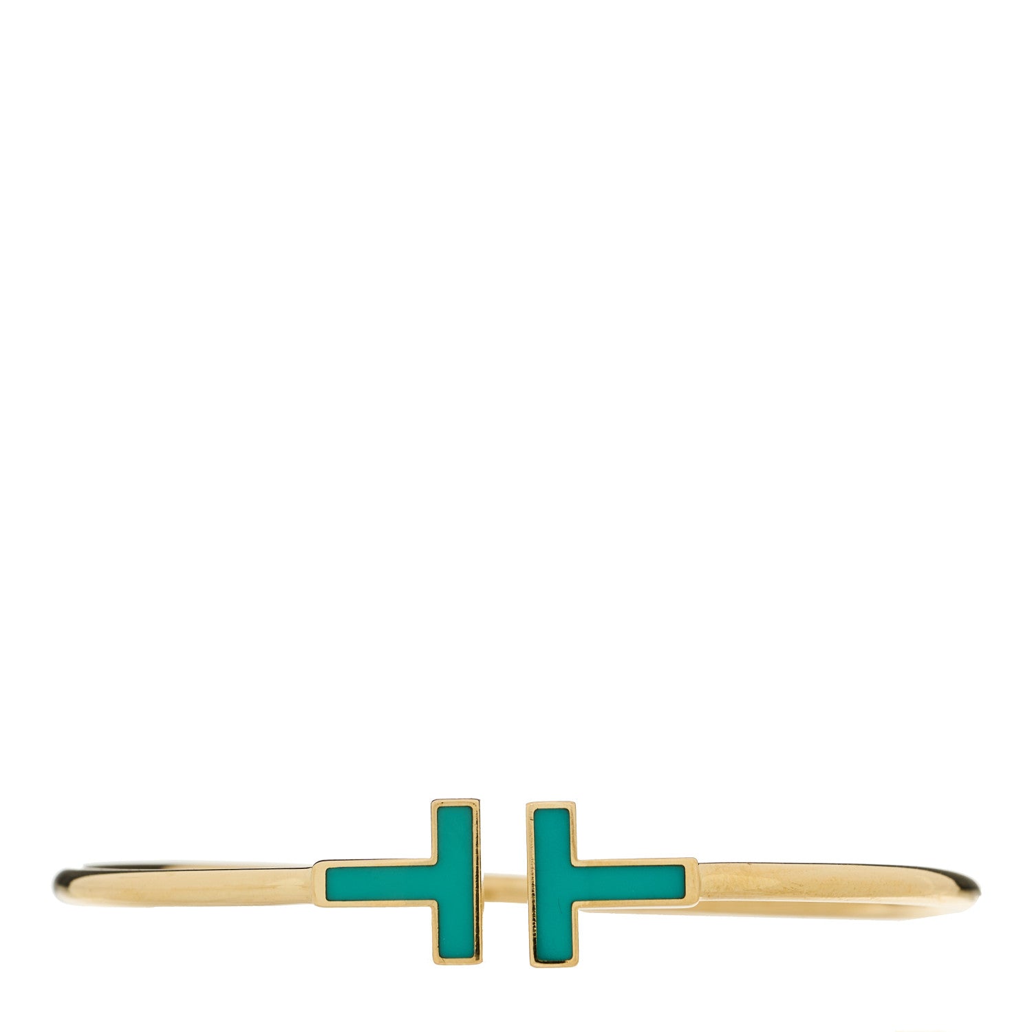 Tiffany 18K Yellow Gold Turquoise T Wire Bracelet 1 of 4