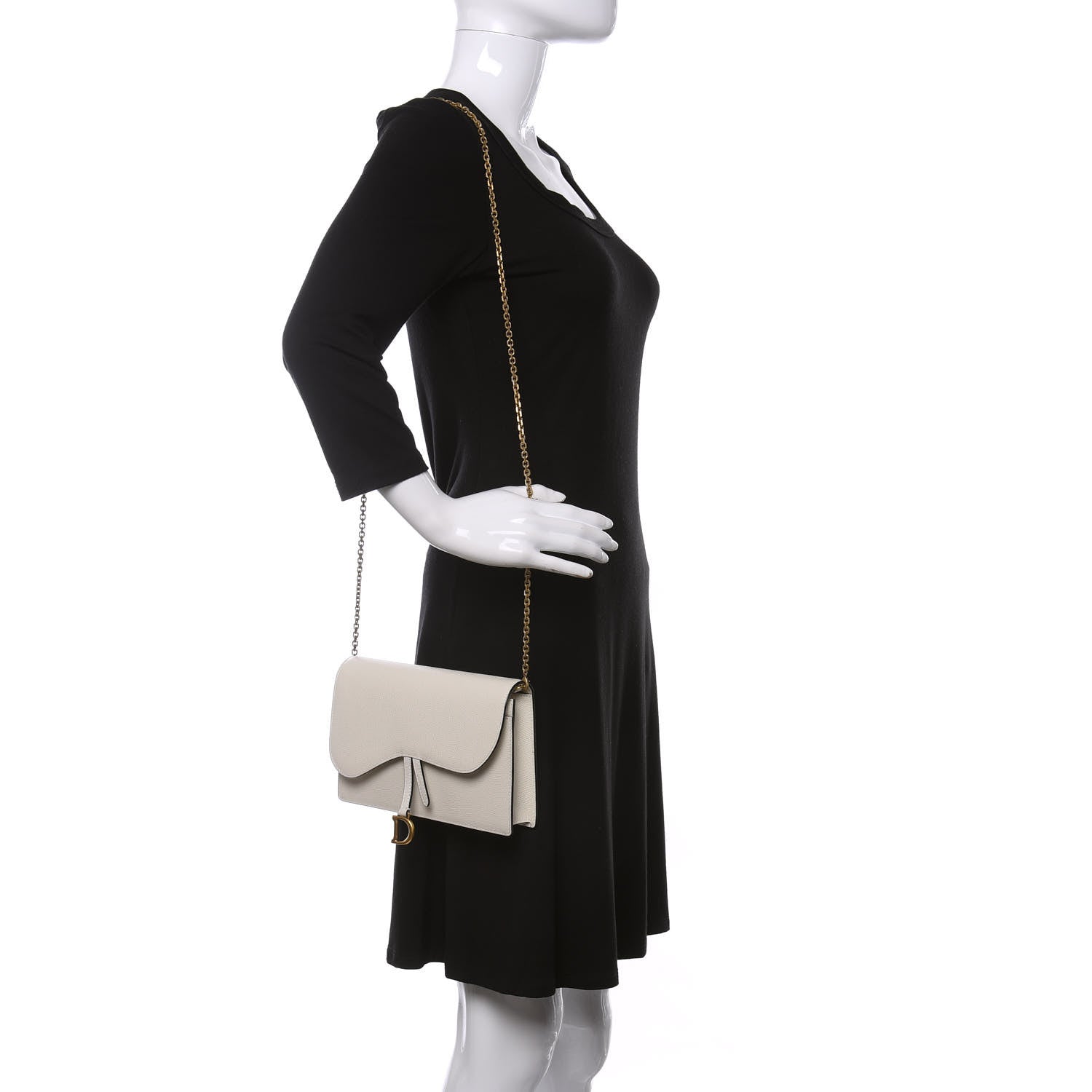 Christian Dior Grained Calfskin Saddle Chain Pouch Off White 2 of 11