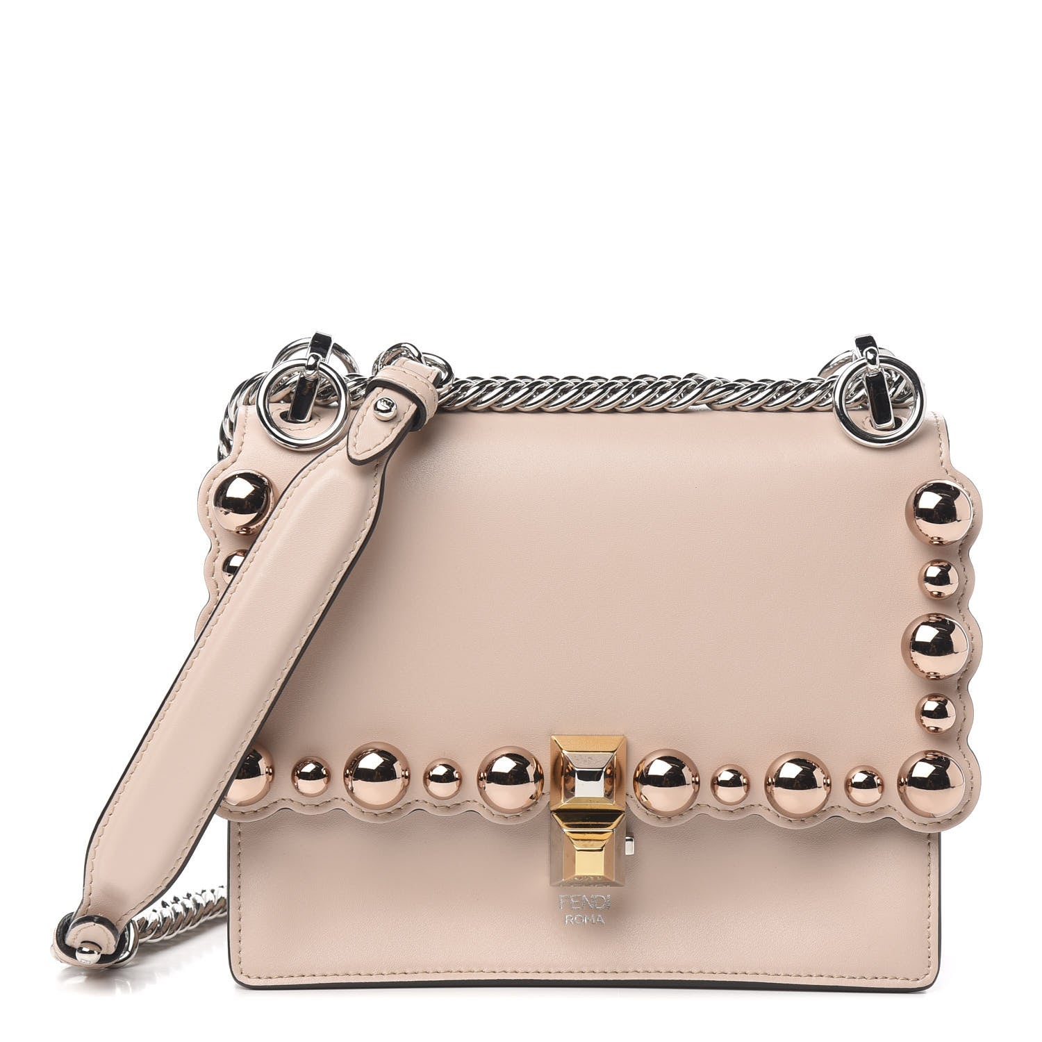 Fendi Vitello Liberty Pearl Scalloped Studded Small Kan I Shoulder Bag Soap 1 of 9