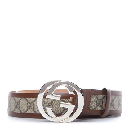 Gucci GG Supreme Monogram Selleria Interlocking G 40mm Belt 95 38 Beige Ebony Cuir 1 of 7
