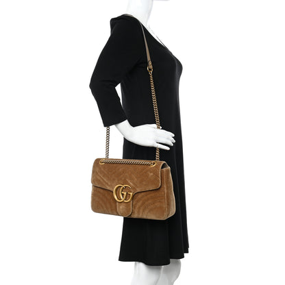 Gucci Velvet Matelasse Medium GG Marmont Shoulder Bag Taupe 2 of 12