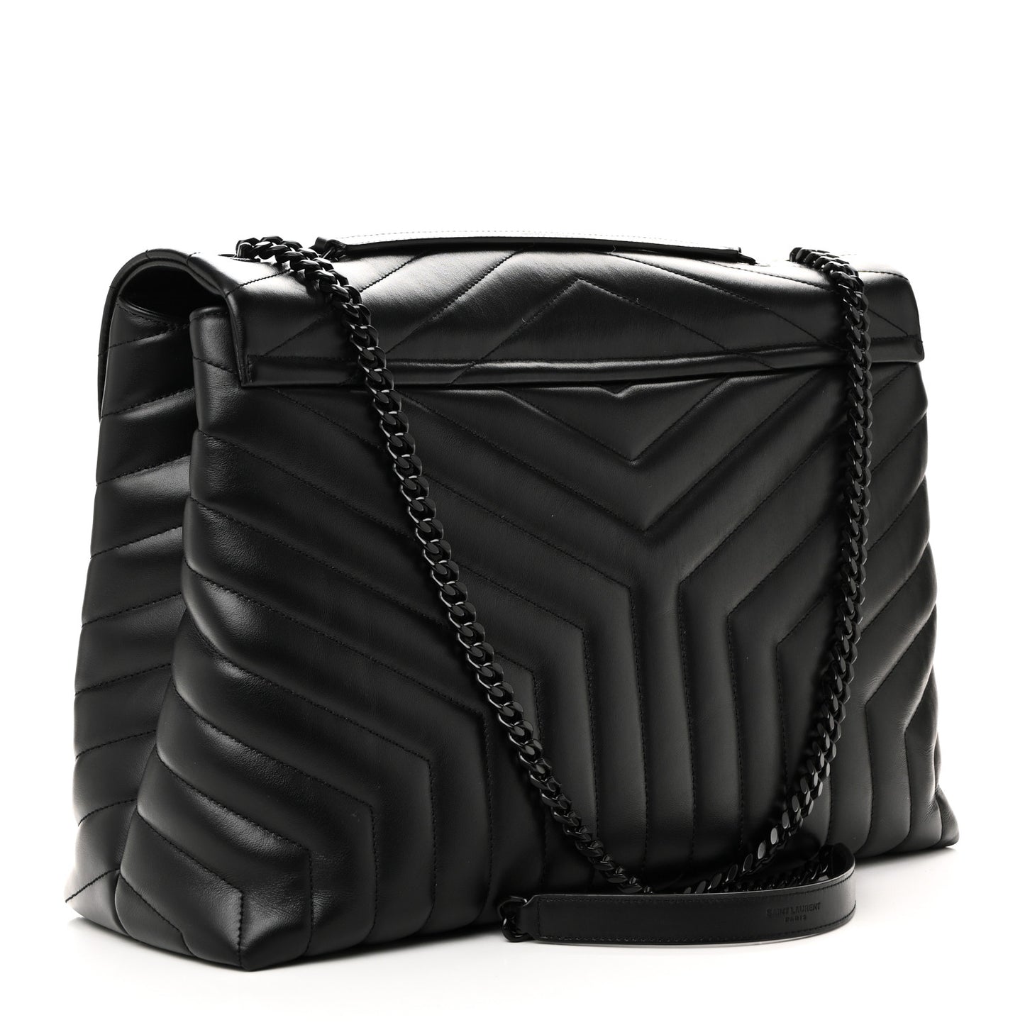 Calfskin Y Quilted Monogram Monochrome Large Loulou Chain Satchel Black