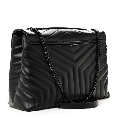Saint Laurent Calfskin Y Quilted Monogram Monochrome Large Loulou Chain Satchel Black 3 of 11