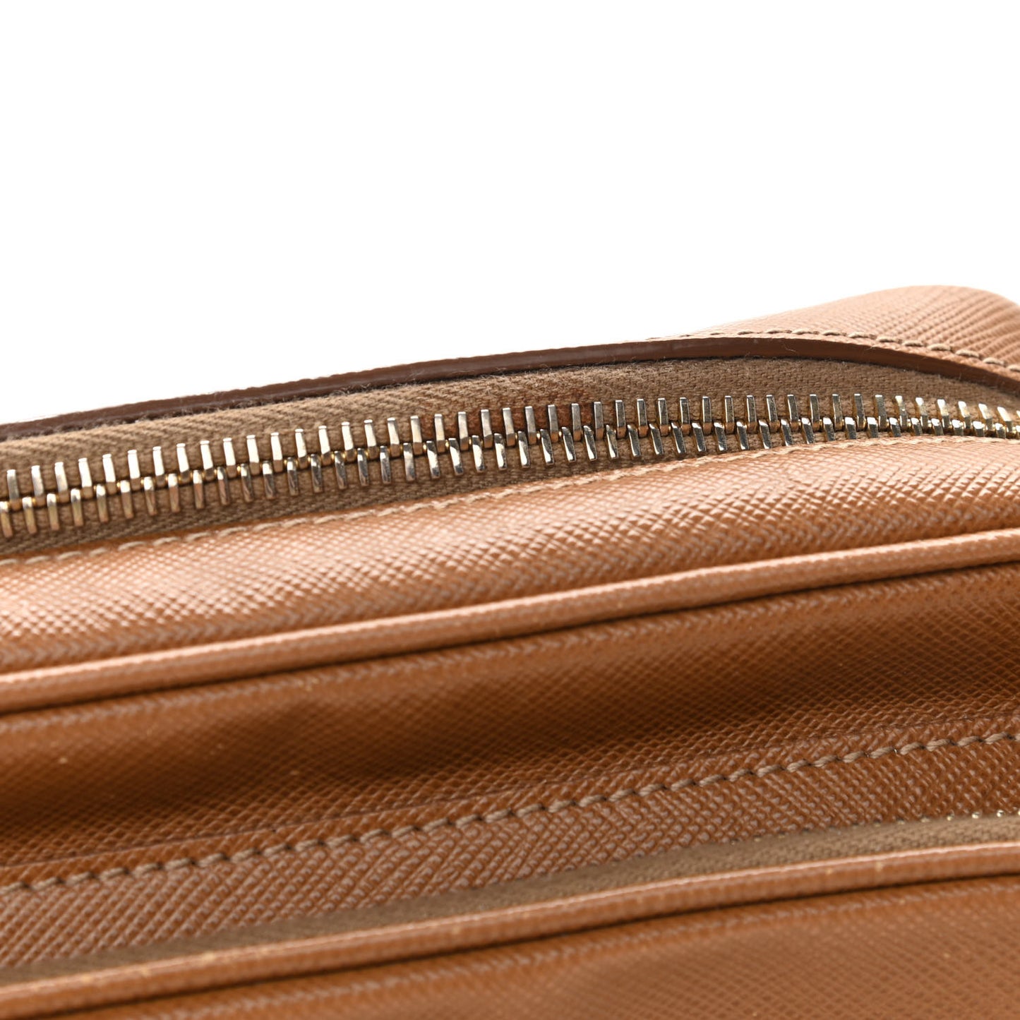 Saffiano Lux Double Zip Crossbody Bag Caramel