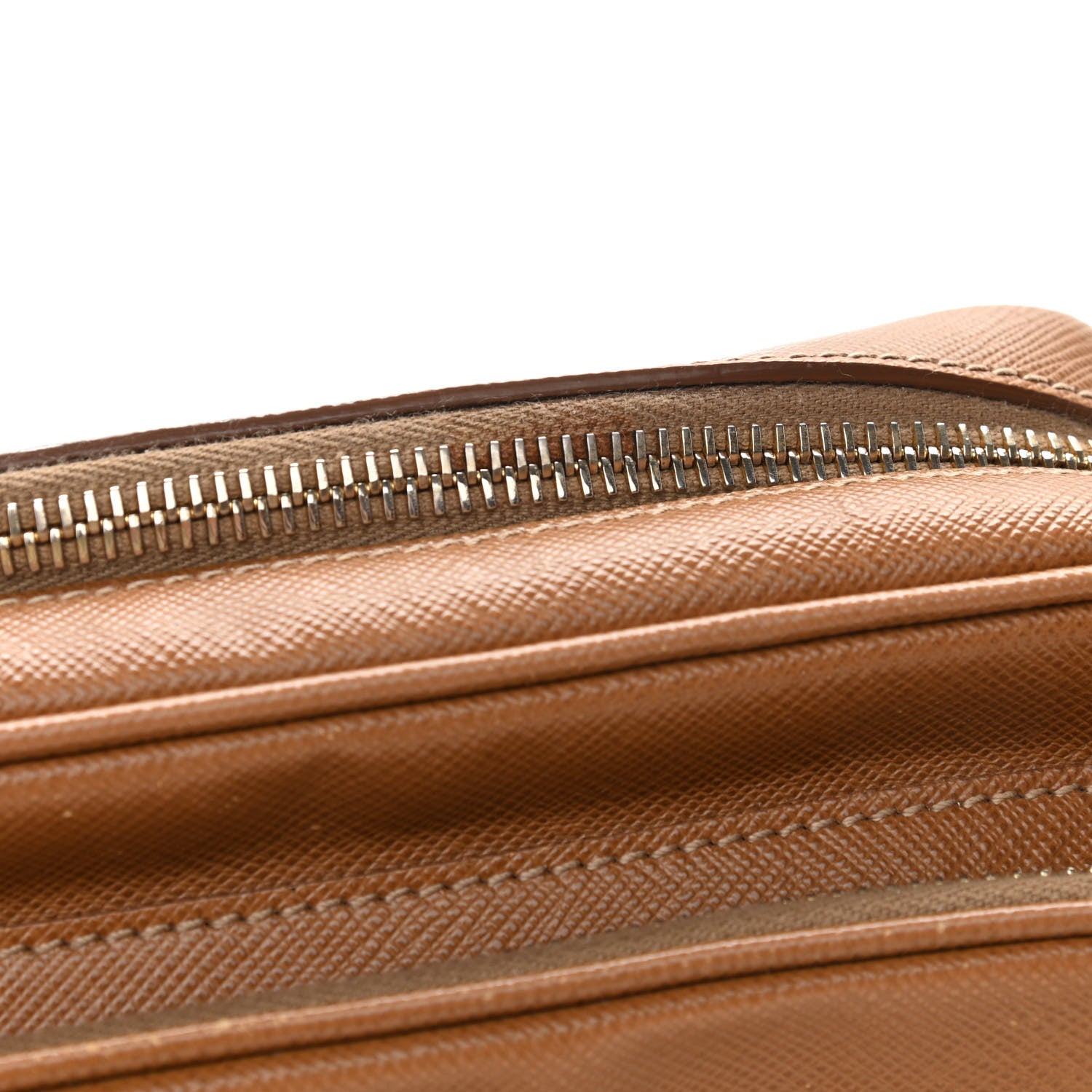Prada Saffiano Lux Double Zip Crossbody Bag Caramel 9 of 13