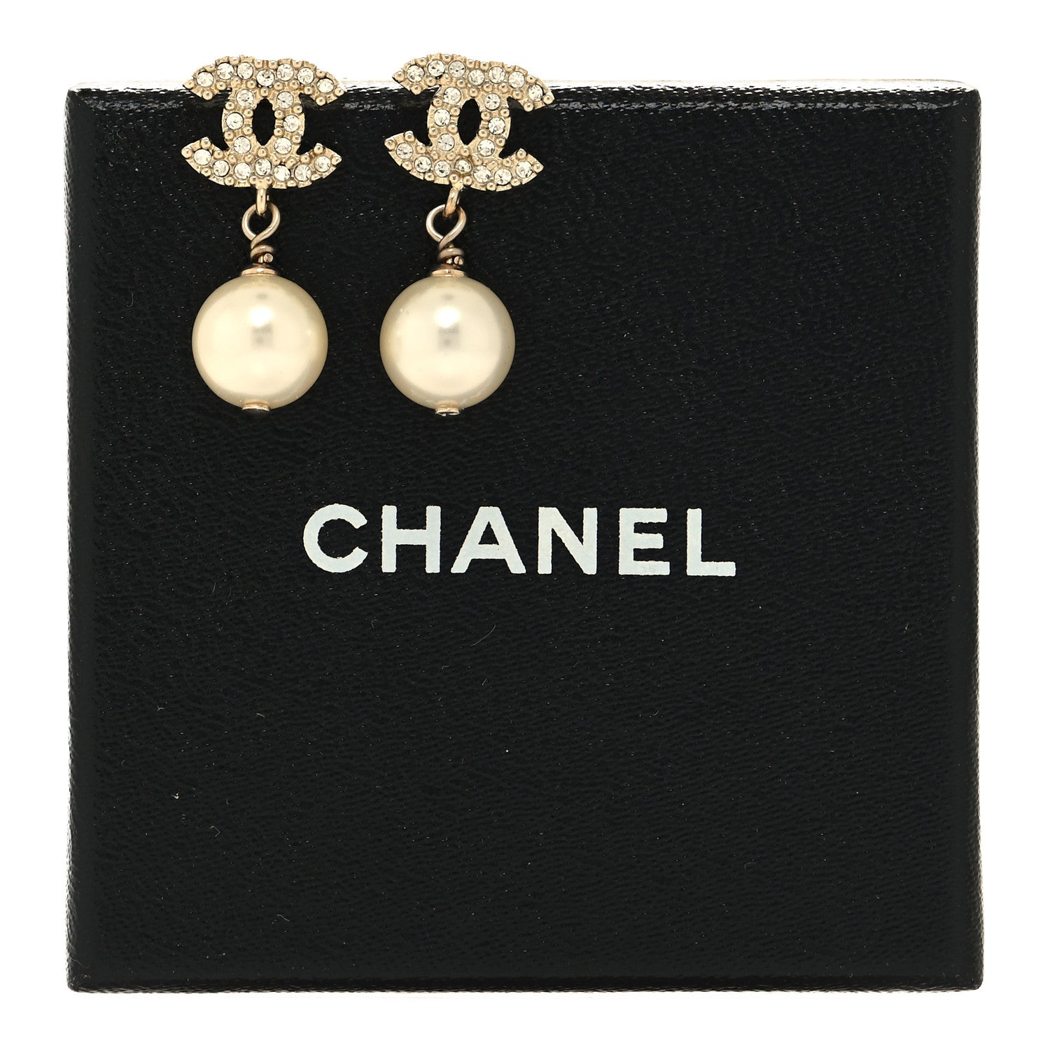 Chanel Crystal Pearl CC Drop Earrings Gold 5 of 5
