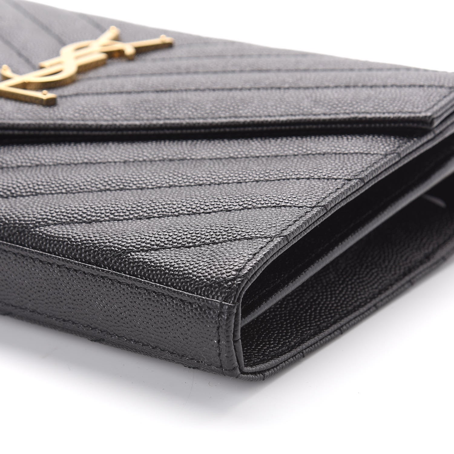 Saint Laurent Grain De Poudre Matelasse Chevron Monogram Chain Wallet Black 7 of 10