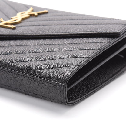 Saint Laurent Grain De Poudre Matelasse Chevron Monogram Chain Wallet Black 7 of 10
