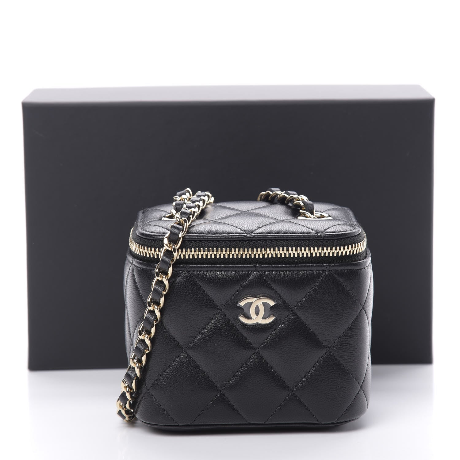 Chanel Lambskin Quilted Mini Vanity Case With Chain Black 11 of 11