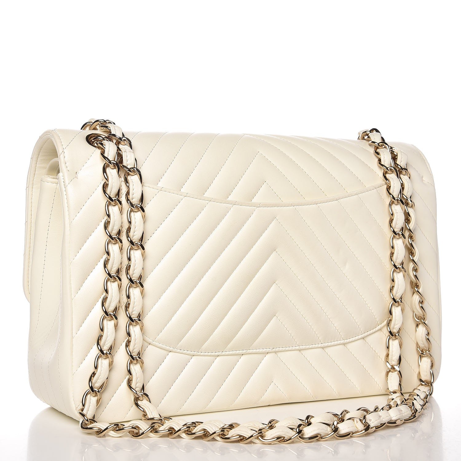 Chanel Lambskin Chevron Quilted Jumbo Double Flap White 4 of 16