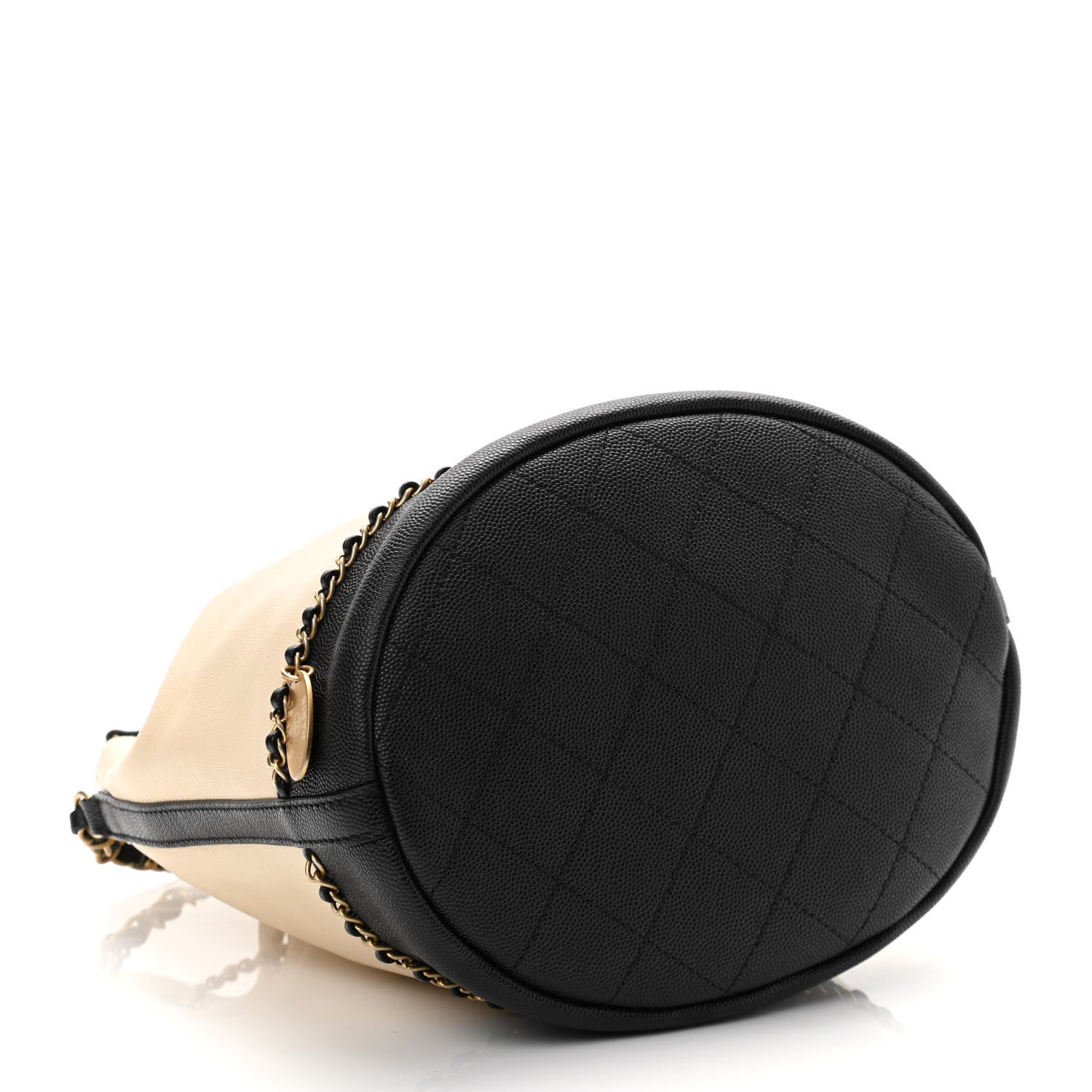Chanel Lambskin Caviar Lovely Chains Drawstring Bag Beige Black 4 of 10