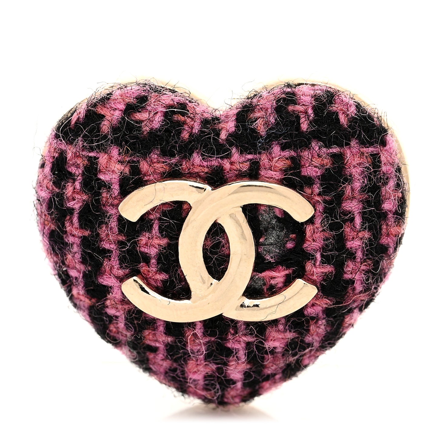Tweed CC Heart Brooch Pink Black Gold