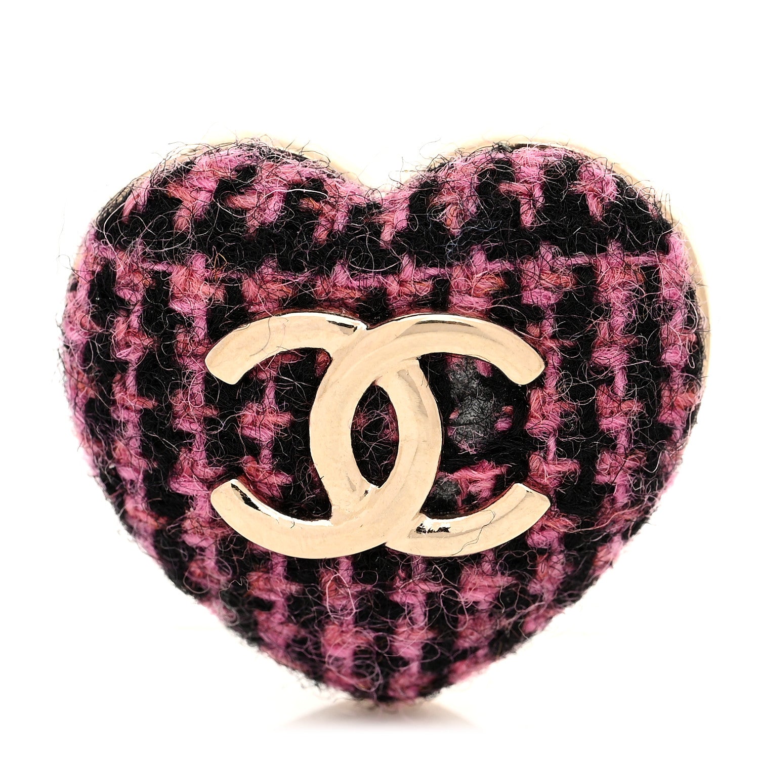 Chanel Tweed CC Heart Brooch Pink Black Gold 1 of 3