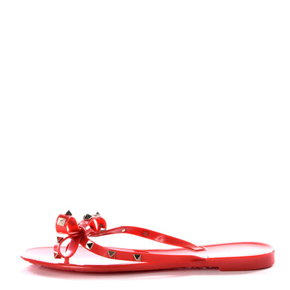 Valentino Garavani PVC Jelly Rockstud Bow Thong Sandals 41 Rosso Valentino 1 of 10