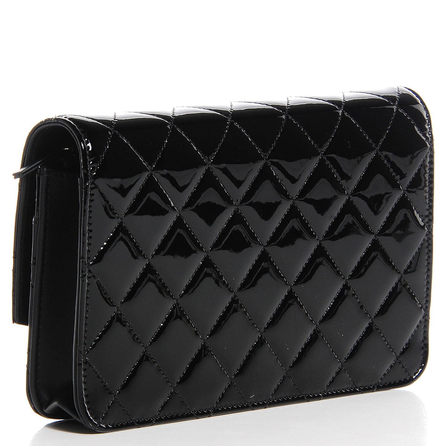 Patent Quilted Brilliant Wallet On Chain WOC Black