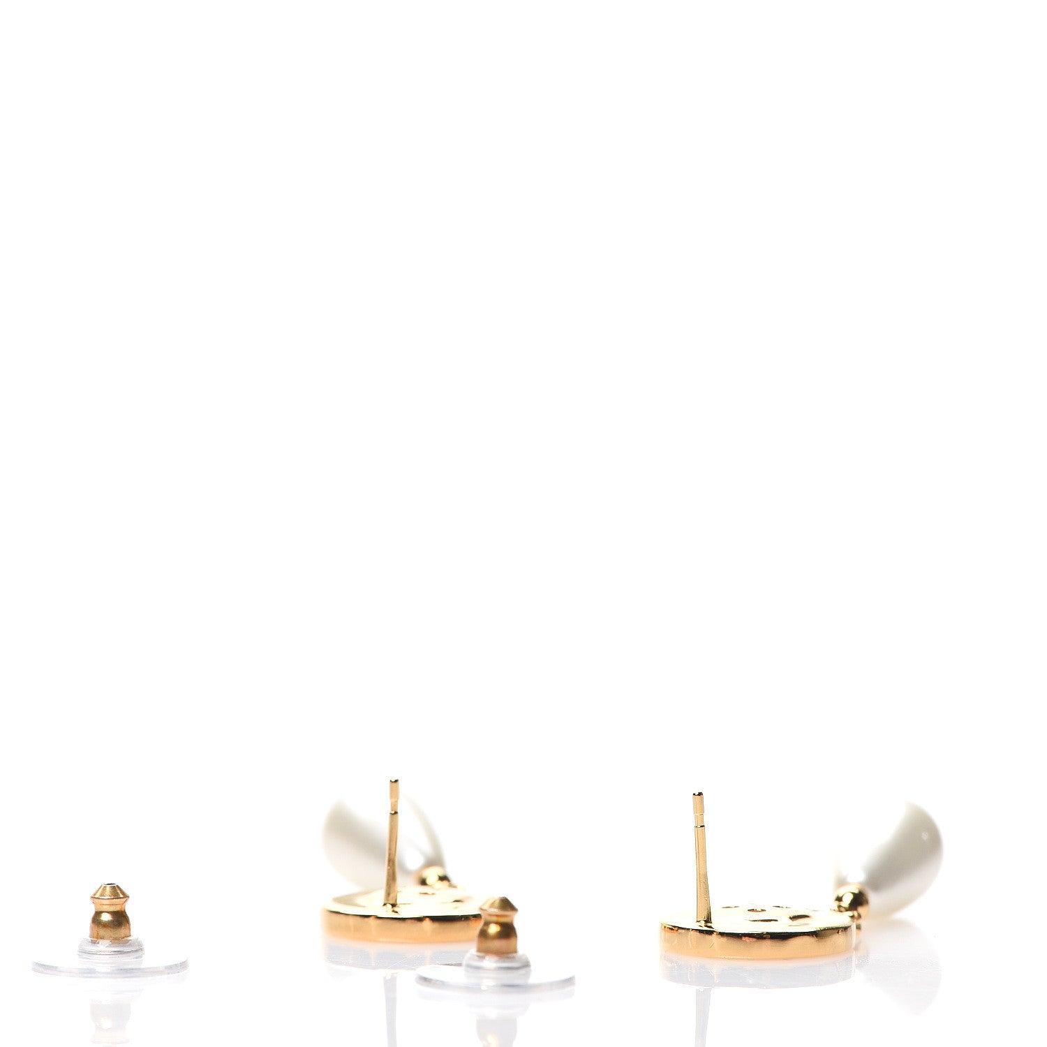 Chanel Metal Pearl Paris Button Drop Earrings Gold 3 of 5
