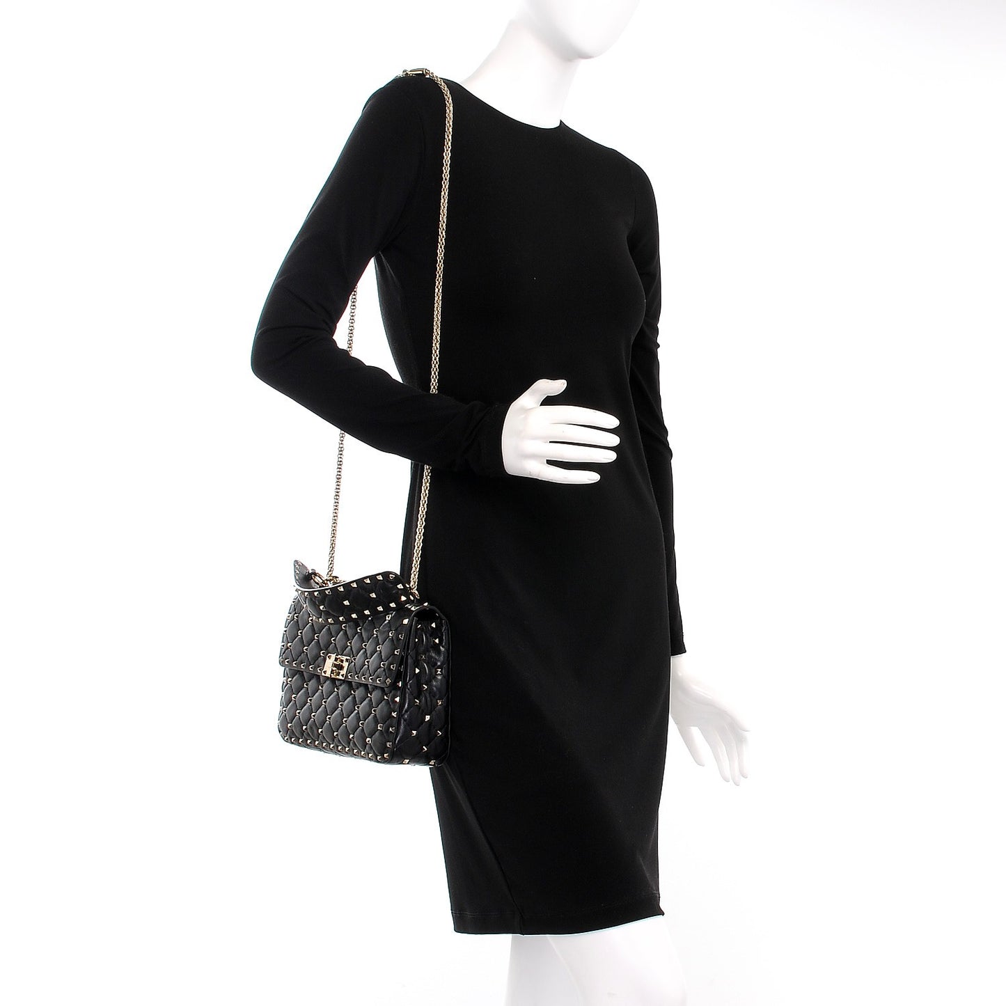 Lambskin Medium Rockstud Spike Shoulder Bag Black