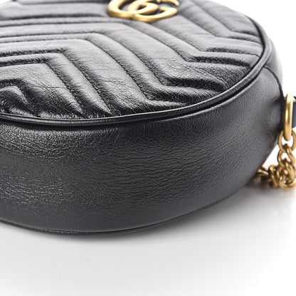 Gucci Azalea Calfskin Matelasse Heart Mini GG Marmont Round Shoulder Bag Black 9 of 9