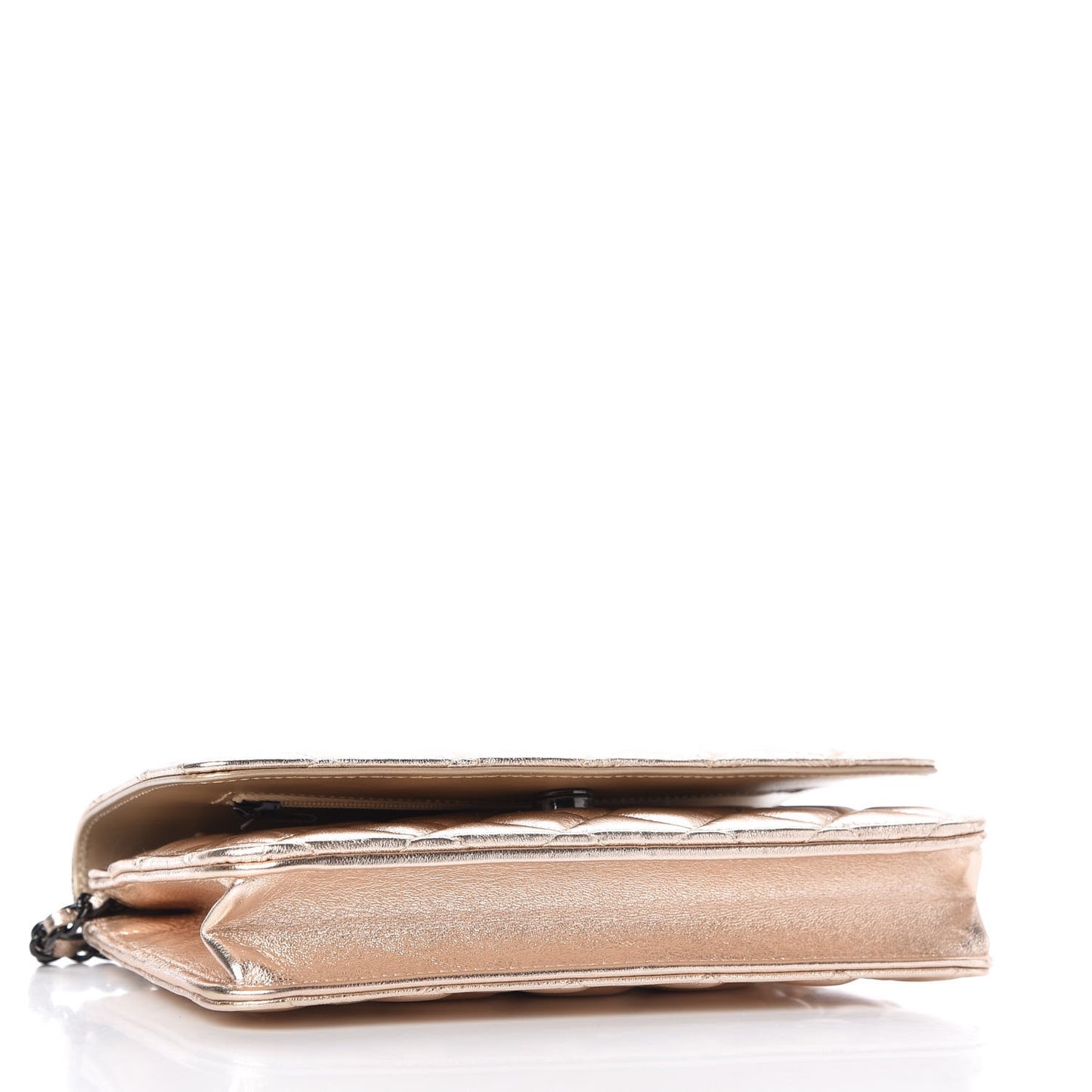 Metallic Lambskin Quilted Wallet On Chain WOC Gold Black