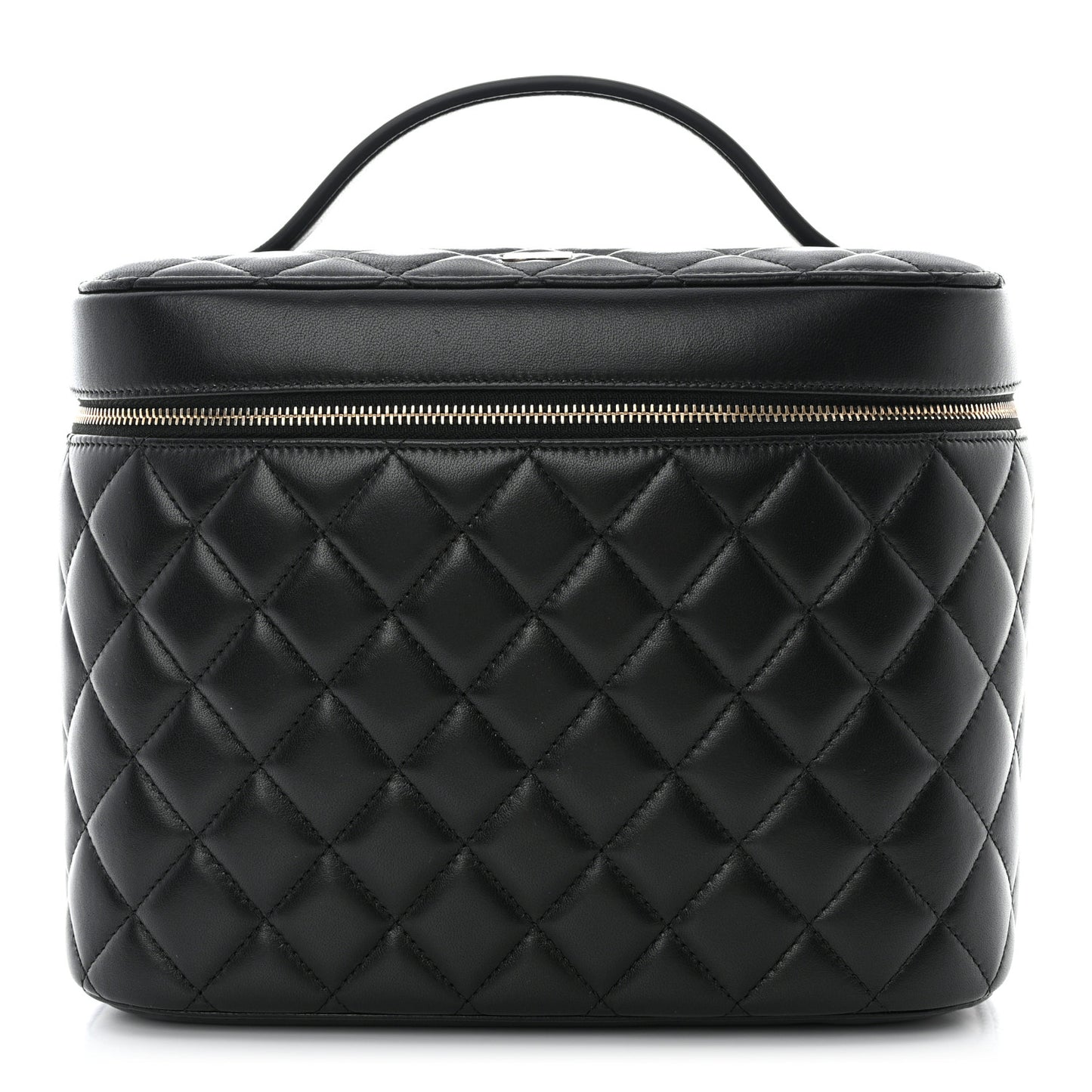 Lambskin Quilted Large Vanity Pouch Black