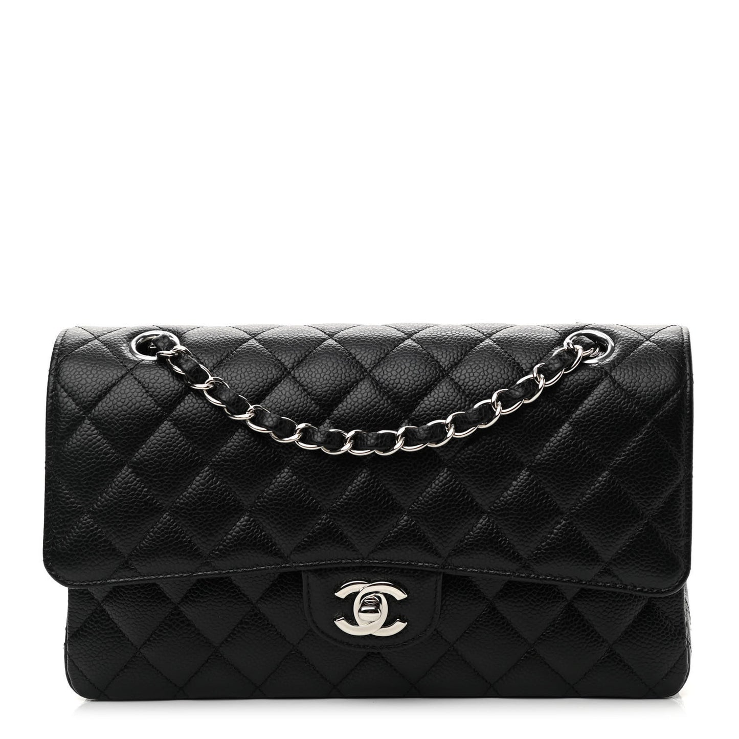 Caviar Quilted Medium Double Flap Black