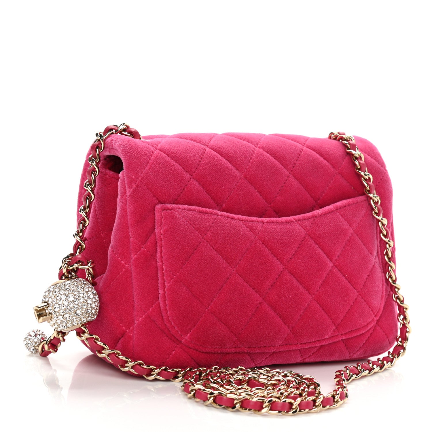 Chanel Velvet Quilted Mini Square Pearl Crush Flap Fuchsia 3 of 11