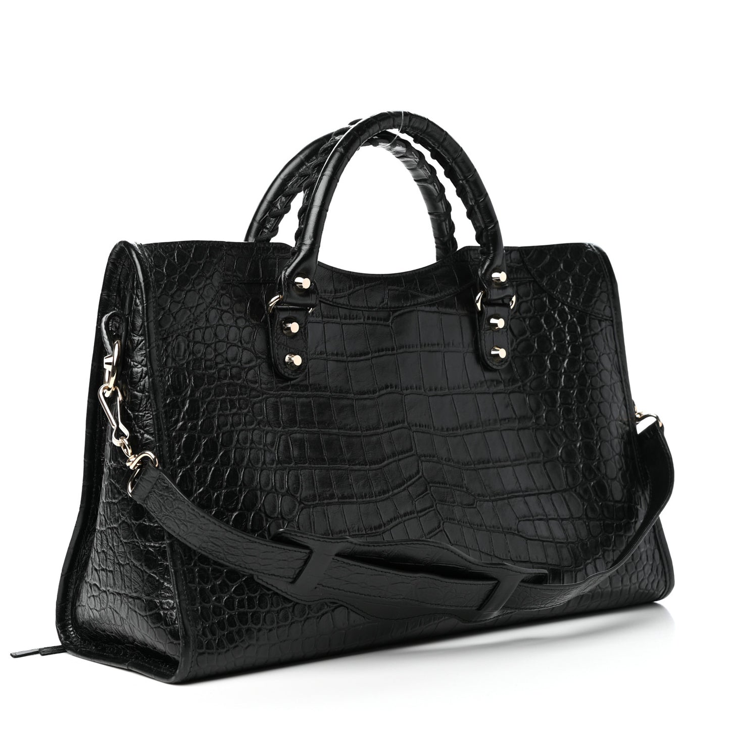 Calfskin Crocodile Embossed Classic Hardware City Black